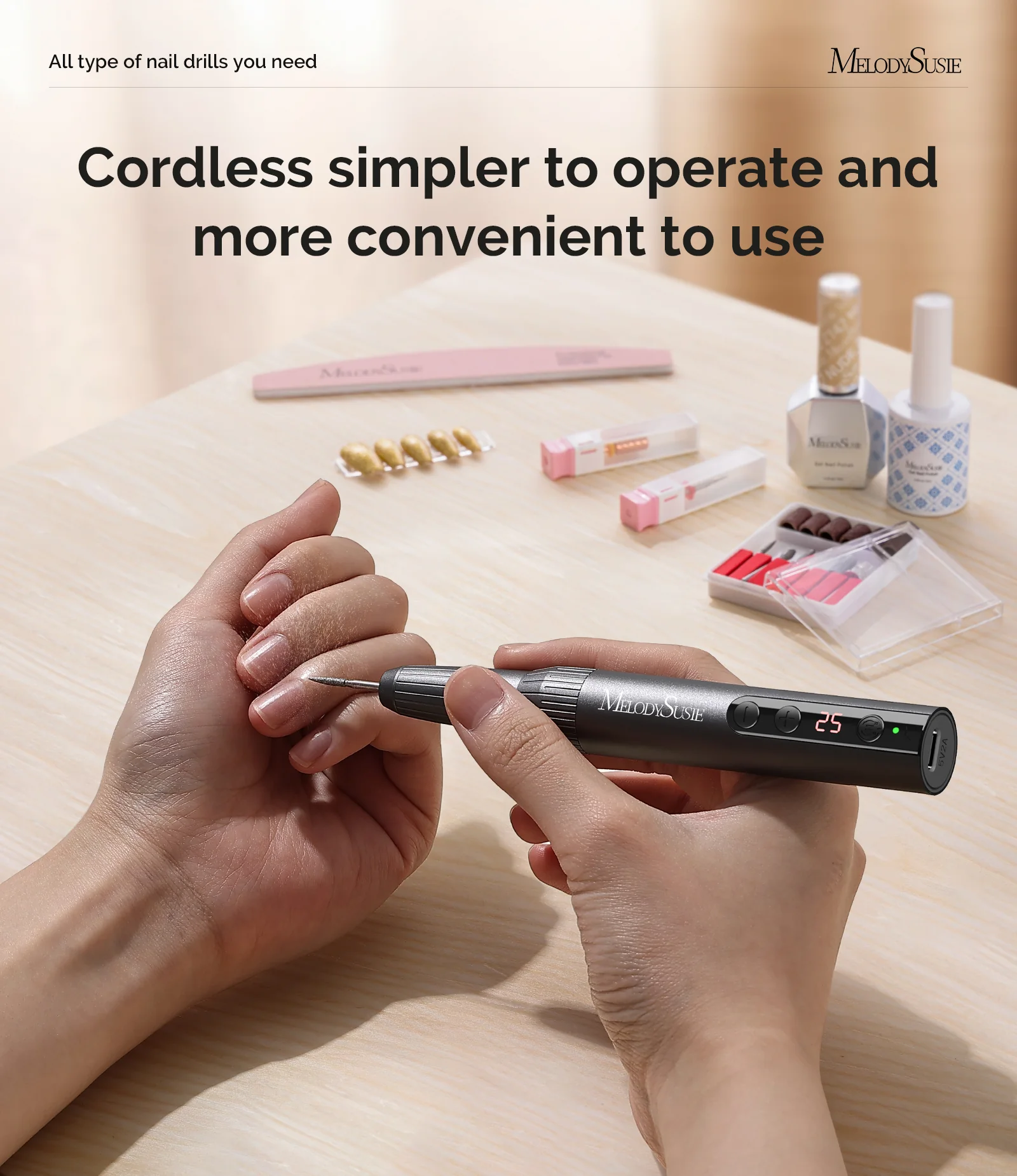 PC180E Pen-Shaped Rechargeable Nail Drill 25,000RPM - Black - Image 3