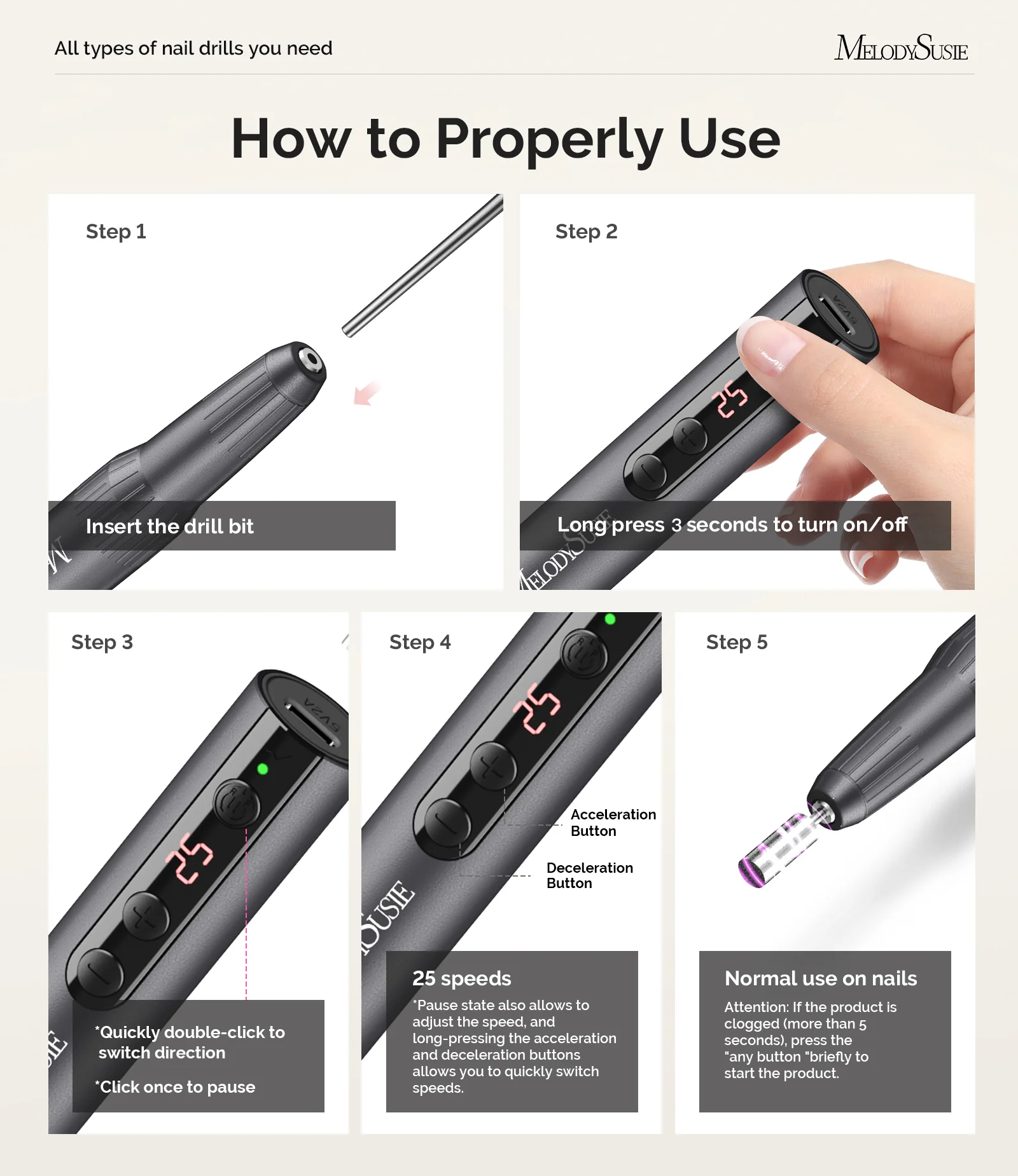 PC180E Pen-Shaped Rechargeable Nail Drill 25,000RPM - Black - Image 7