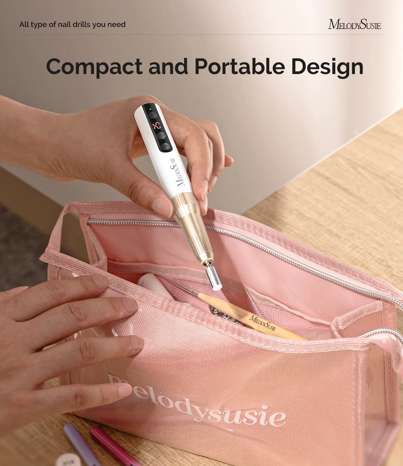 PC180E Pen-Shaped Rechargeable Nail Drill 25,000RPM - White Gold - Image 5