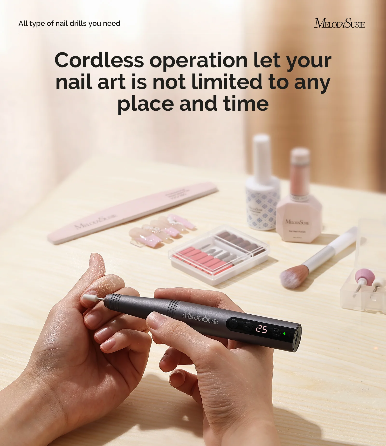 PC180F Pen-Shaped Rechargeable Nail Drill 25,000RPM - Black - Image 3