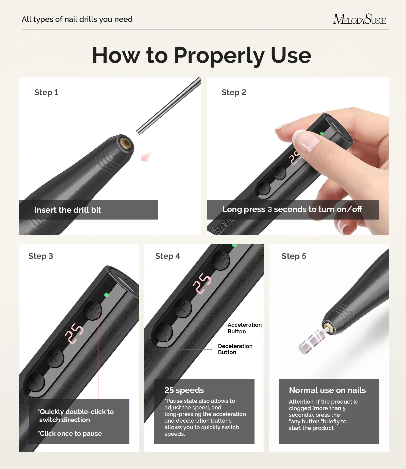 PC180F Pen-Shaped Rechargeable Nail Drill 25,000RPM - Black - Image 5