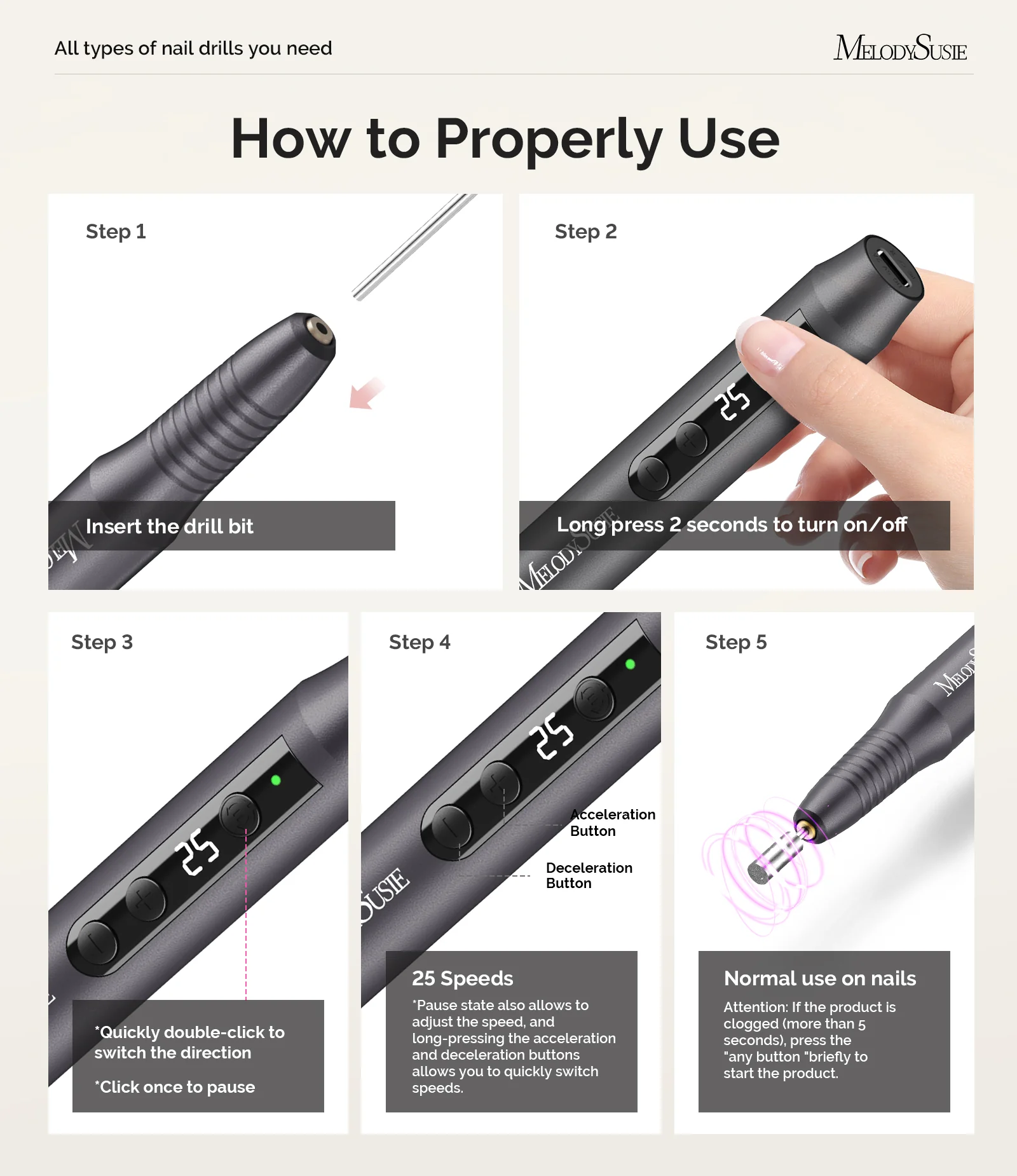 PC180G Pen-Shaped Rechargeable Nail Drill 25,000RPM - Black - Image 4