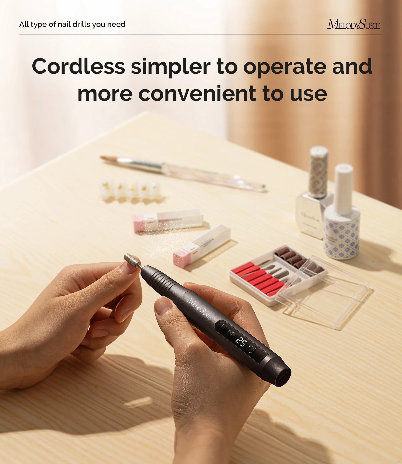 PC180G Pen-Shaped Rechargeable Nail Drill 25,000RPM - Black - Image 6