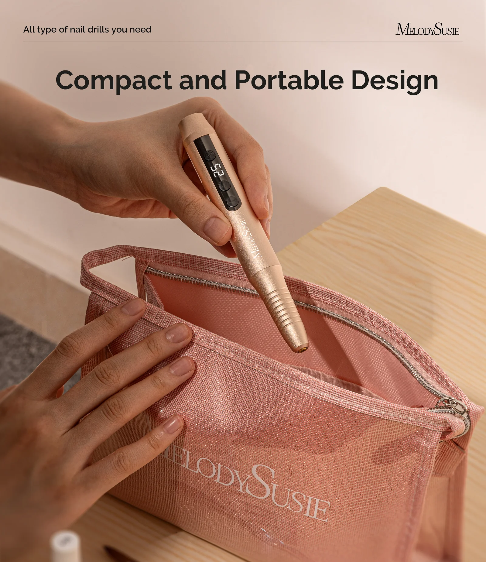 PC180G Pen-Shaped Rechargeable Nail Drill 25,000RPM - Gold - Image 3