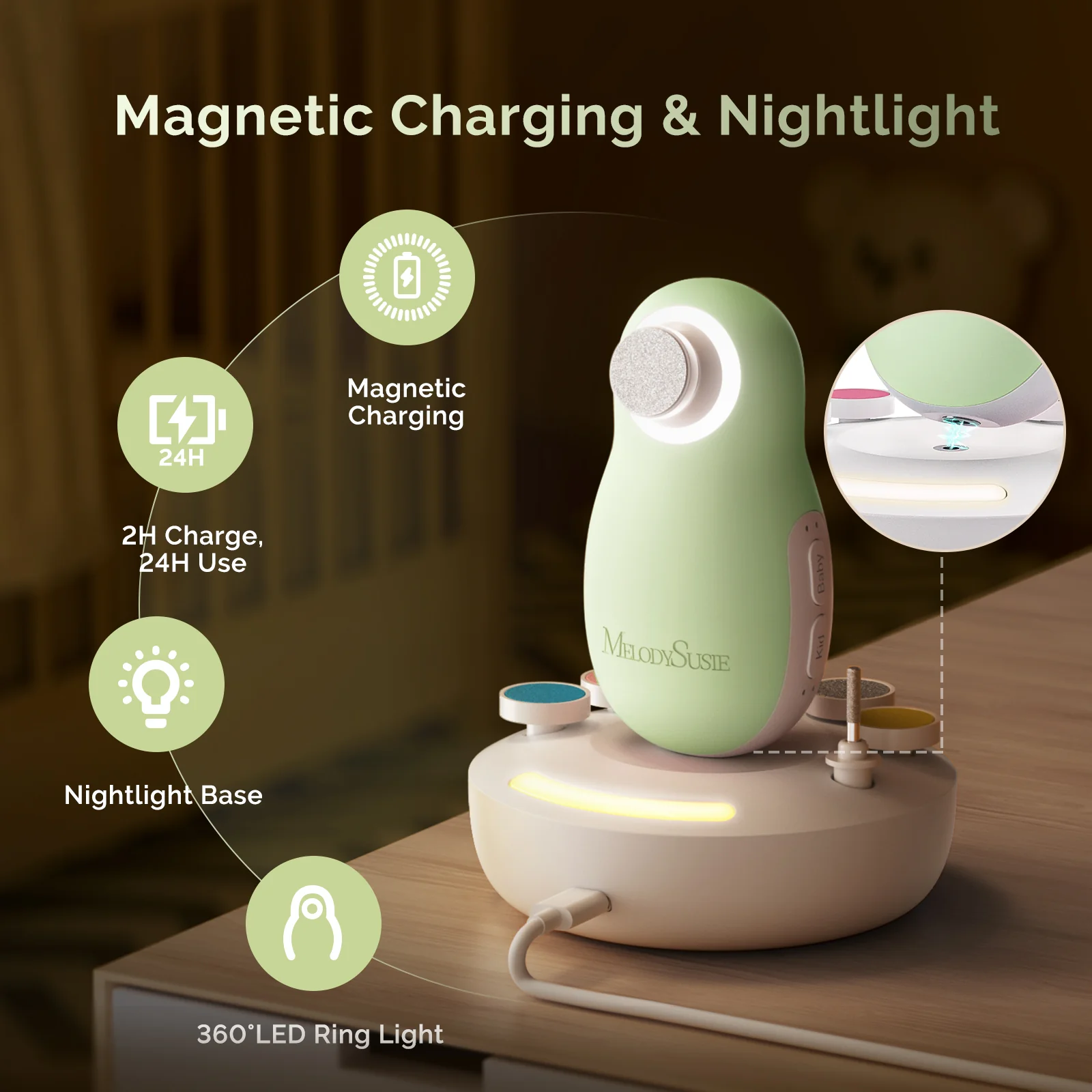 PC20F Rechargeable Baby Nail Trimmer - Green - Image 2