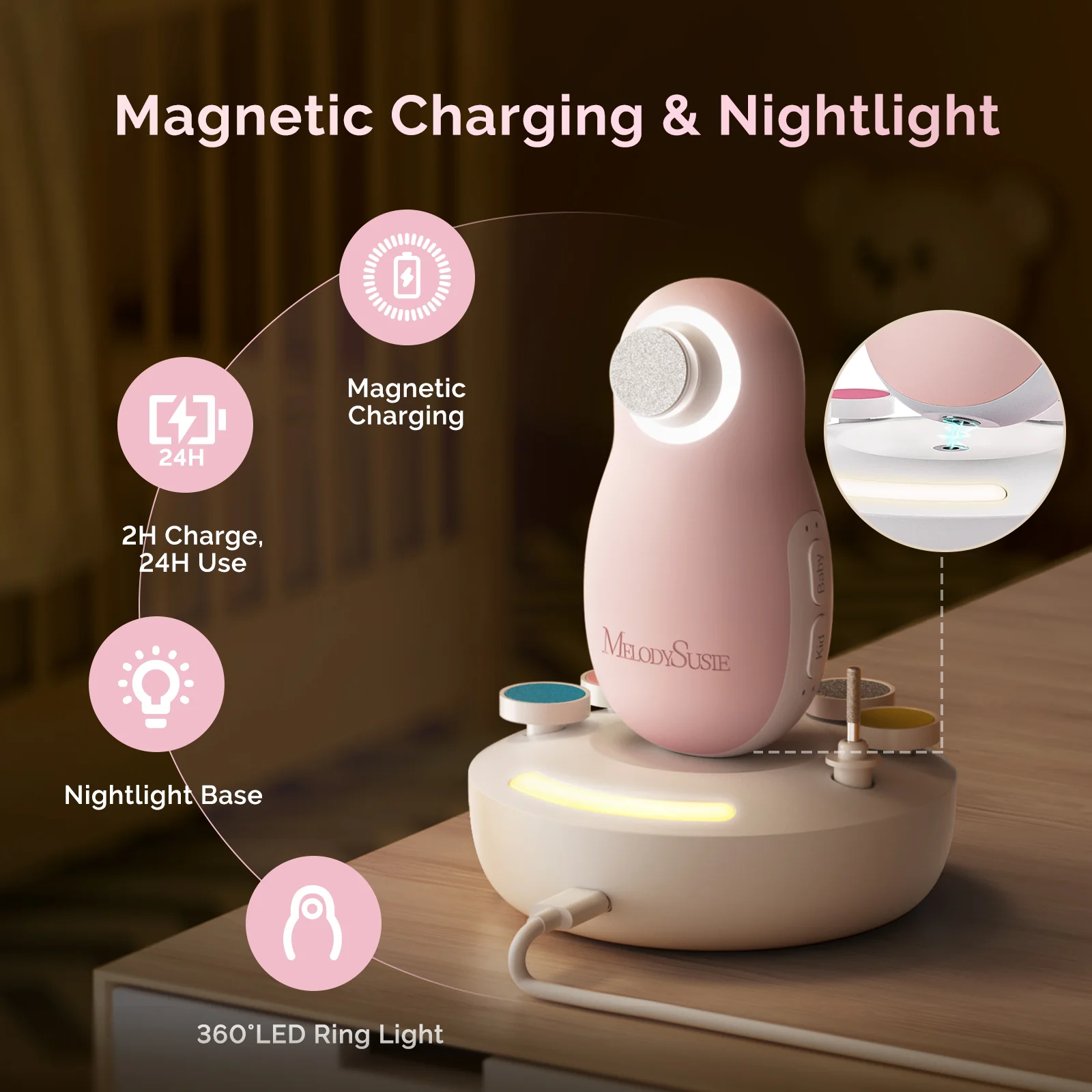 PC20F Rechargeable Baby Nail Trimmer - Pink - Image 2
