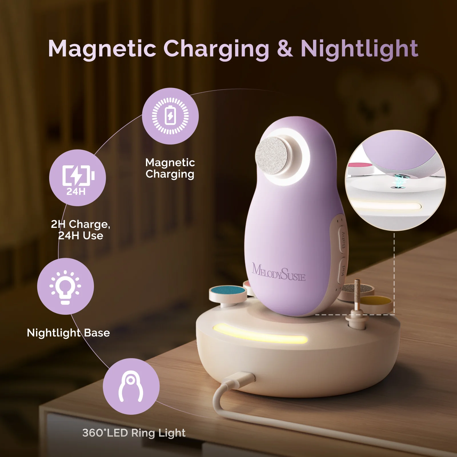 PC20F Rechargeable Baby Nail Trimmer - Purple - Image 2