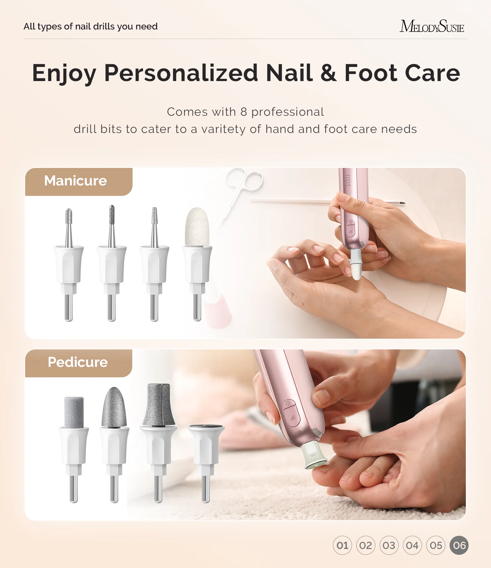 PC760G Manicure & Pedicure Nail Drill Kit 4,600RPM - Pink - Image 5