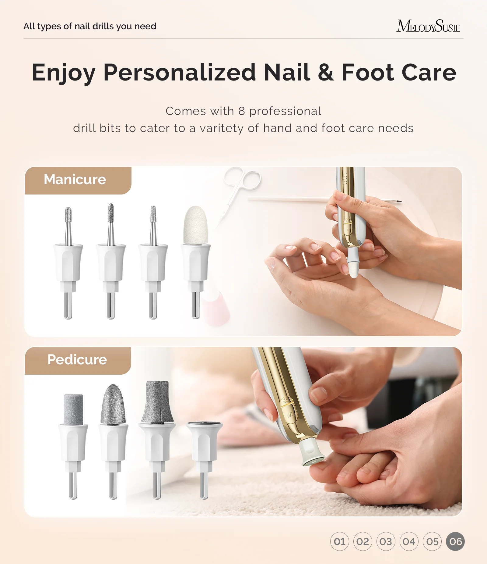 PC760G Manicure & Pedicure Nail Drill Kit 4,600RPM - Gold - Image 8
