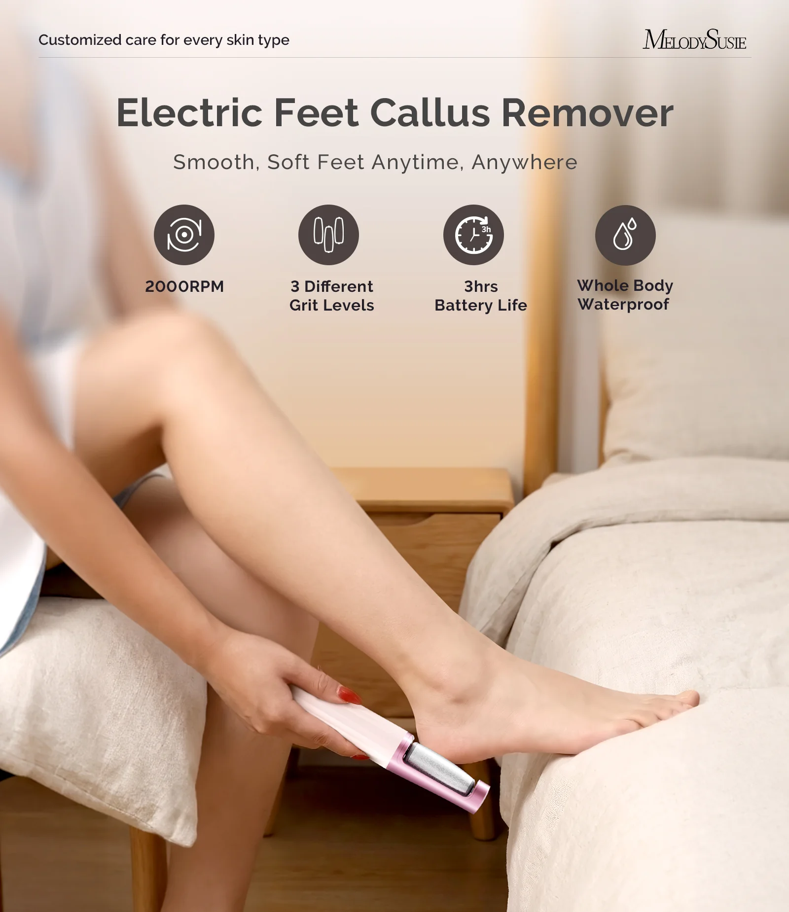 PC800G Rechargeable Feet Callus Remover - Pink Rose - Image 2