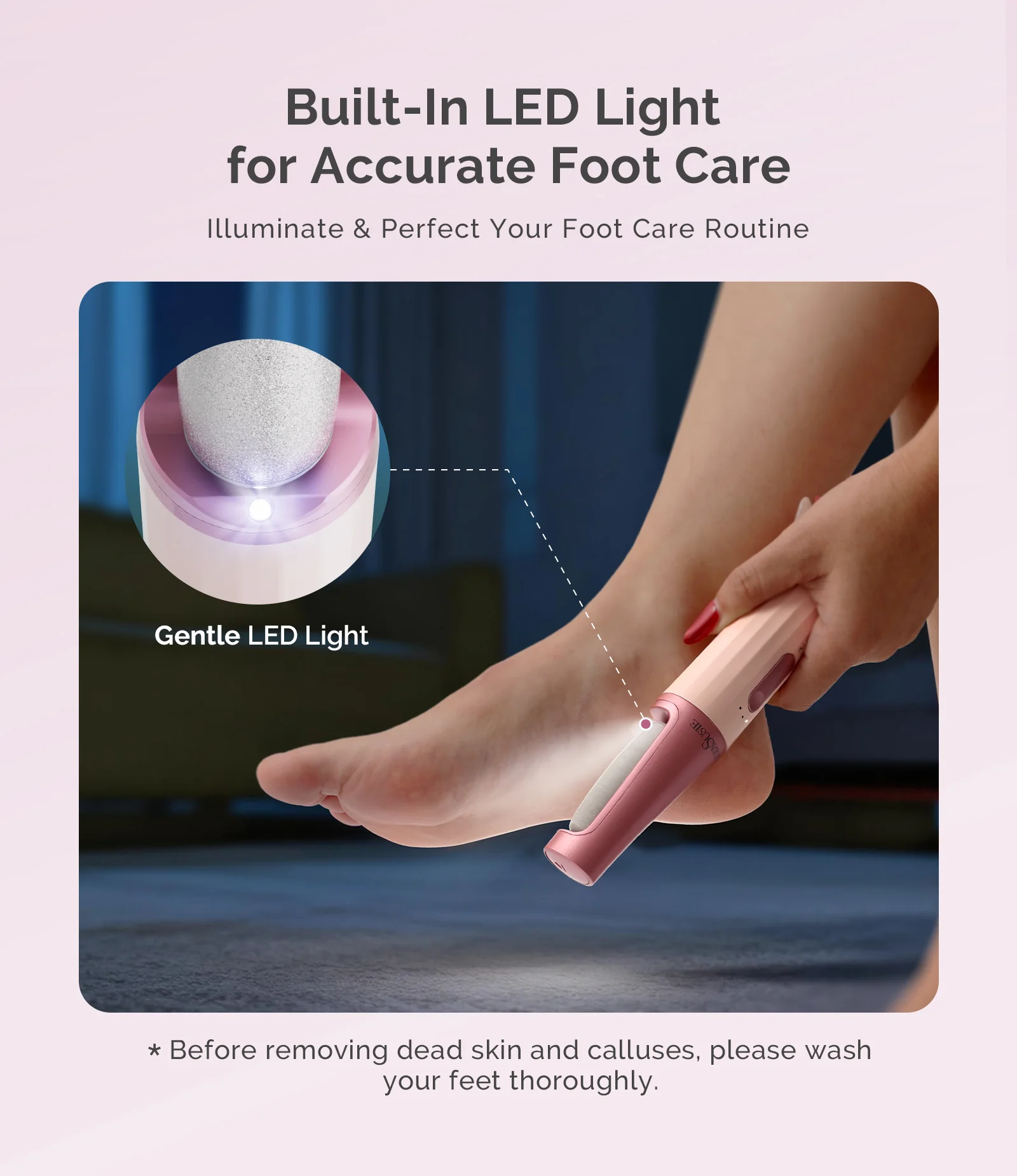 PC800G Rechargeable Feet Callus Remover - Pink Rose - Image 3