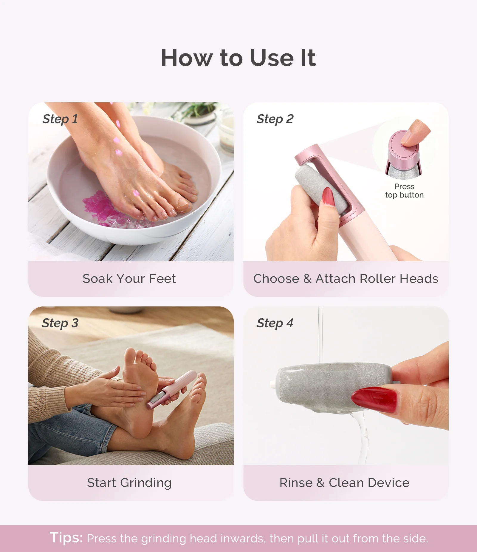 PC800G Rechargeable Feet Callus Remover - Pink Rose - Image 7
