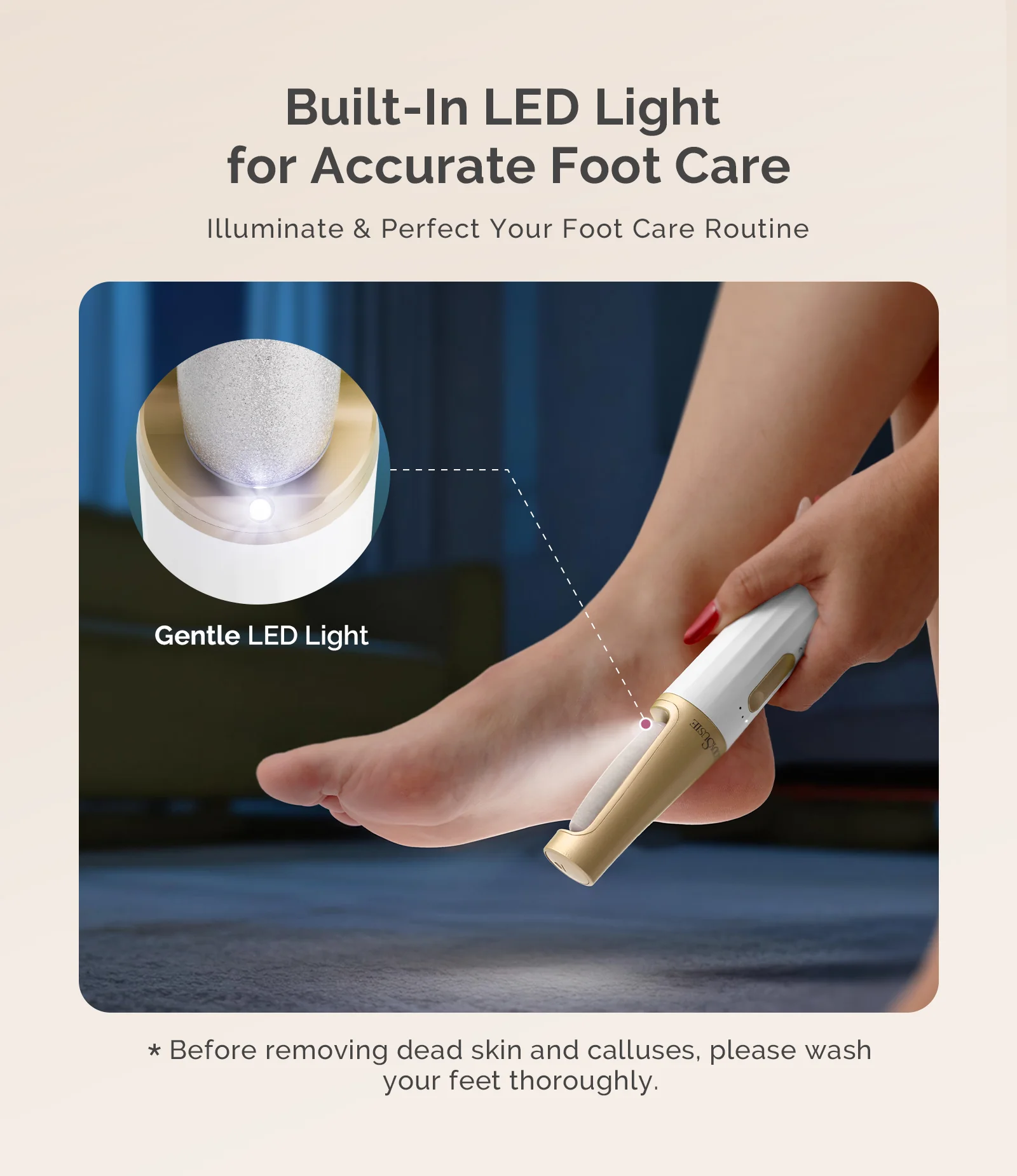 PC800G Rechargeable Feet Callus Remover - White Gold - Image 3