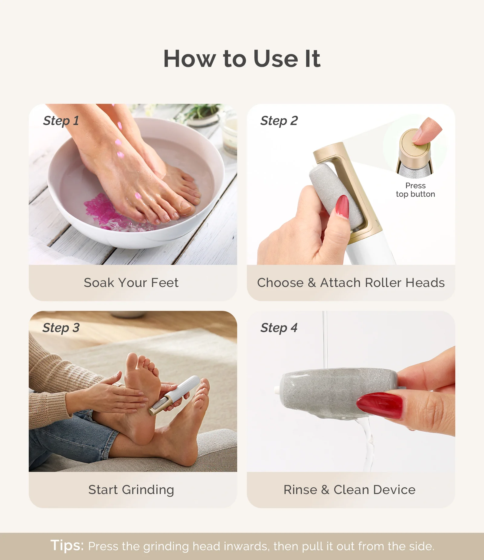 PC800G Rechargeable Feet Callus Remover - White Gold - Image 7