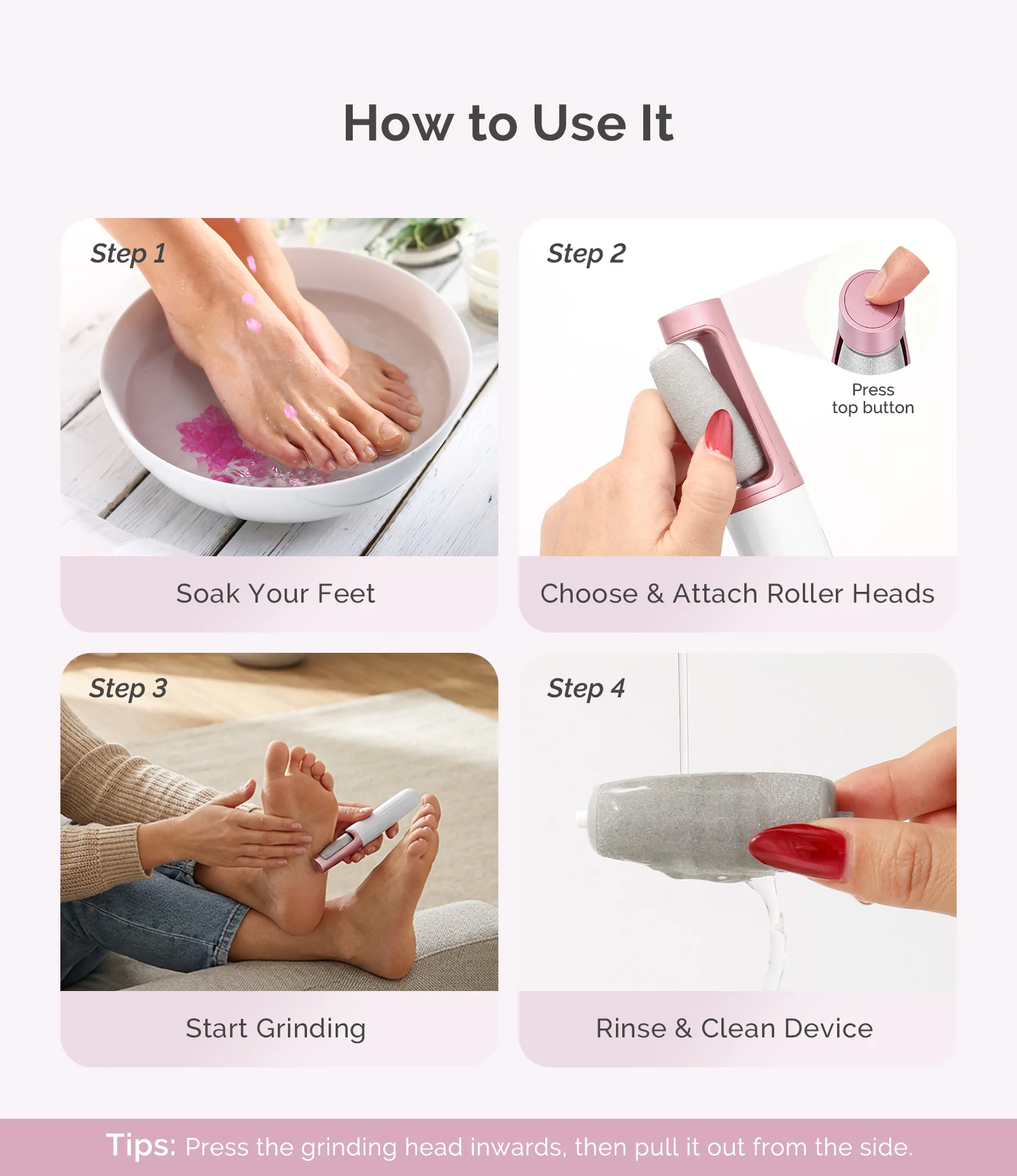 PC800G Rechargeable Feet Callus Remover - White Rose - Image 7