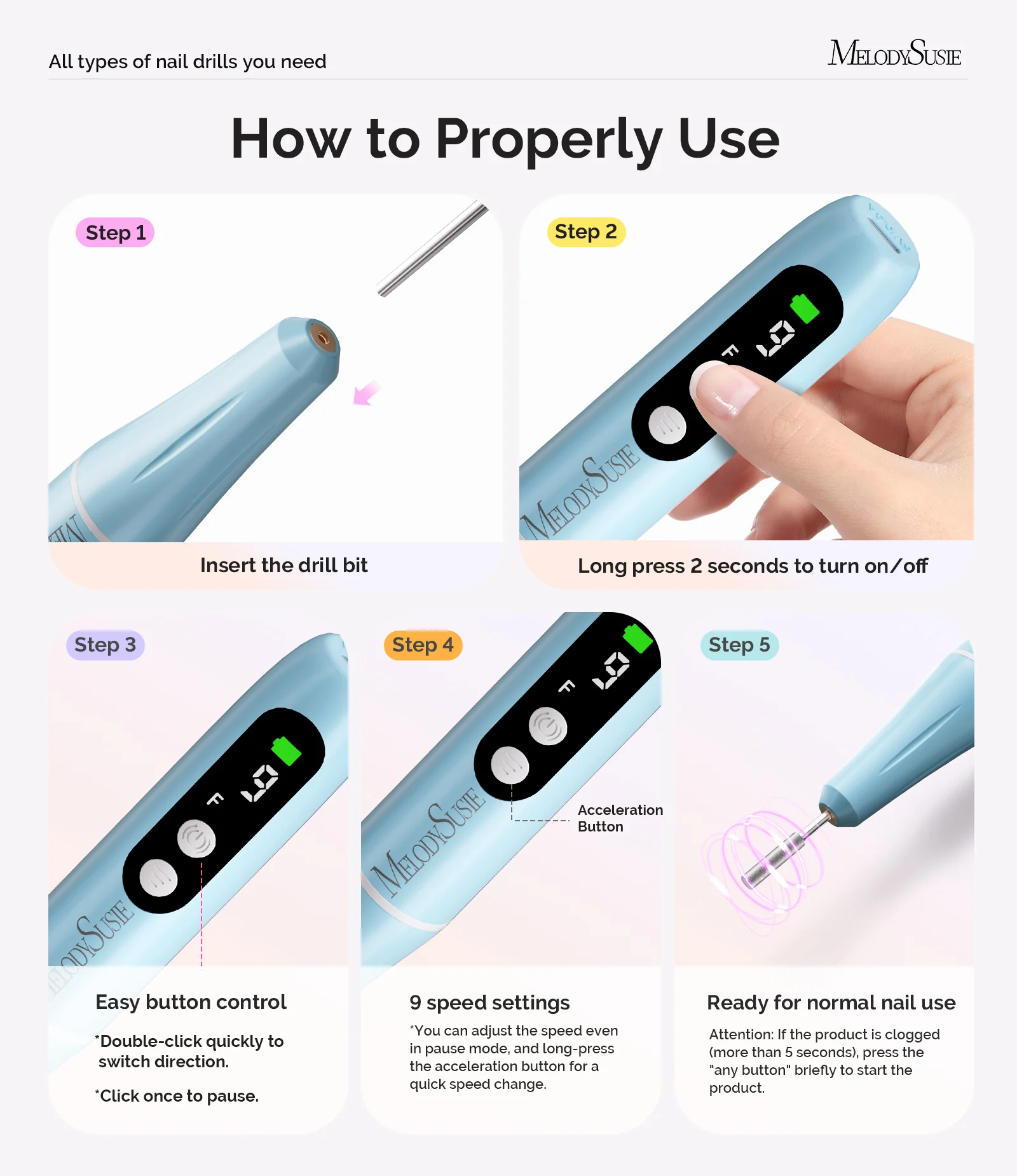 PC90G Pen-Shaped Portable Rechargeable Nail Drill 20,000RPM - Blue - Image 4