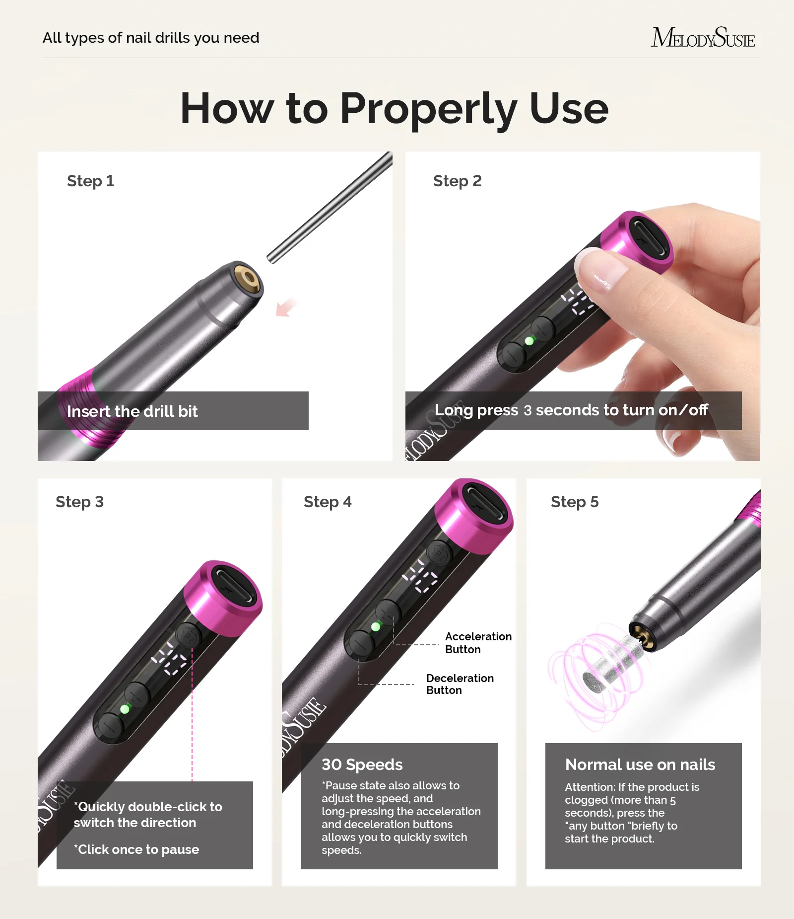 PM170F Pen-Shaped Ultra-Slim Rechargeable Nail Drill 30,000RPM - Black - Image 14