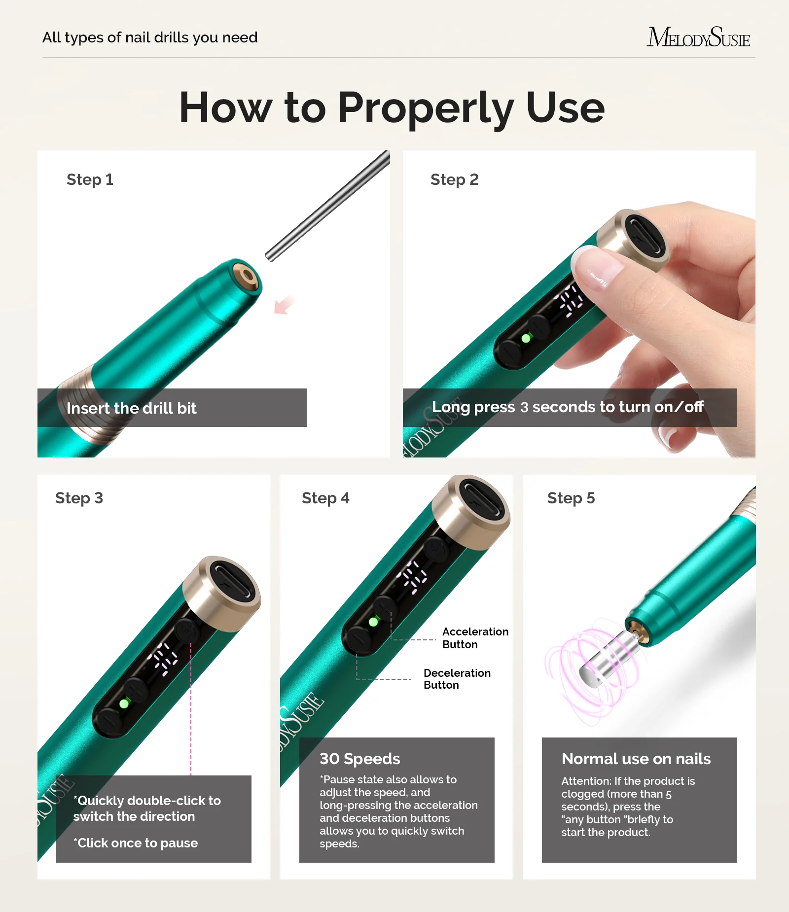 PM170F Pen-Shaped Ultra-Slim Rechargeable Nail Drill 30,000RPM - Green - Image 5