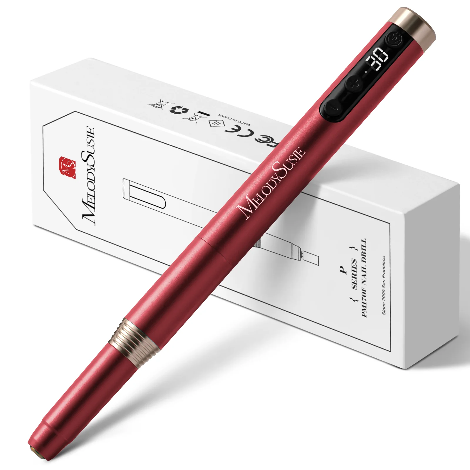PM170F Pen-Shaped Ultra-Slim Rechargeable Nail Drill 30,000RPM - Red