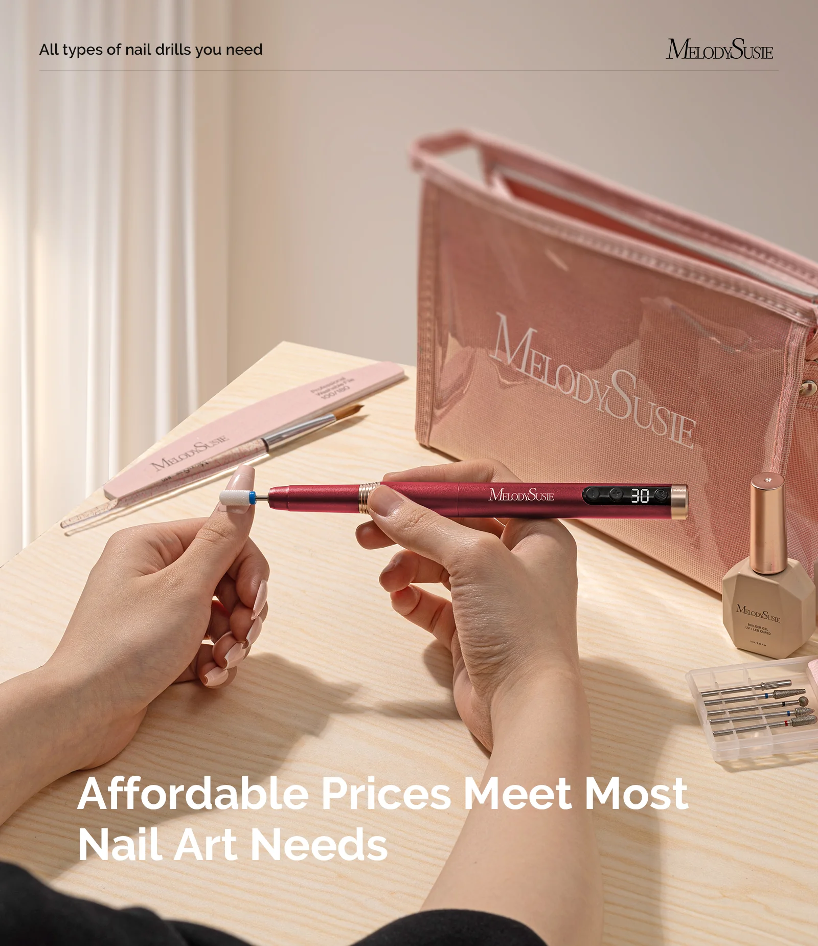 PM170F Pen-Shaped Ultra-Slim Rechargeable Nail Drill 30,000RPM - Red - Image 6