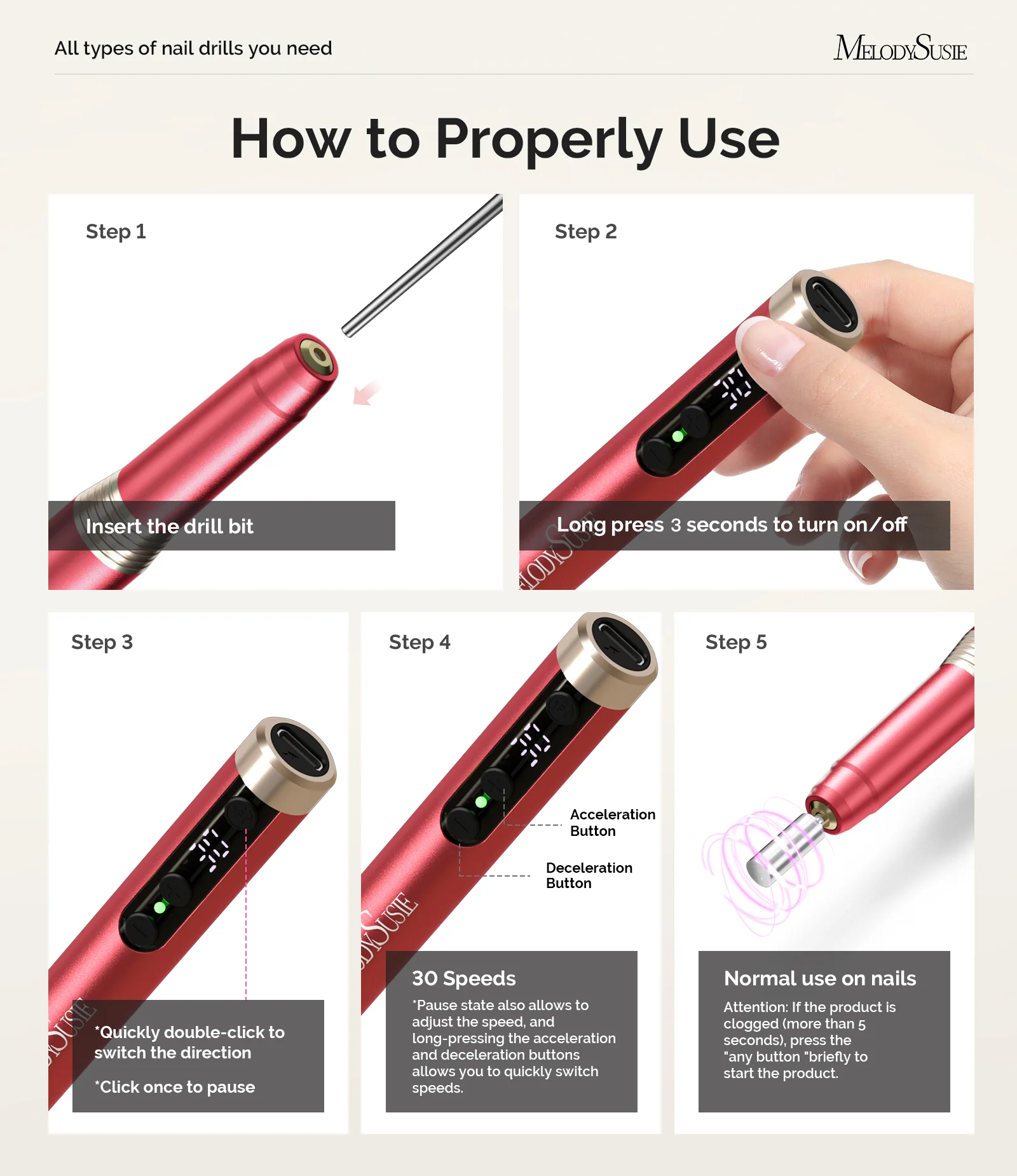 PM170F Pen-Shaped Ultra-Slim Rechargeable Nail Drill 30,000RPM - Red - Image 9