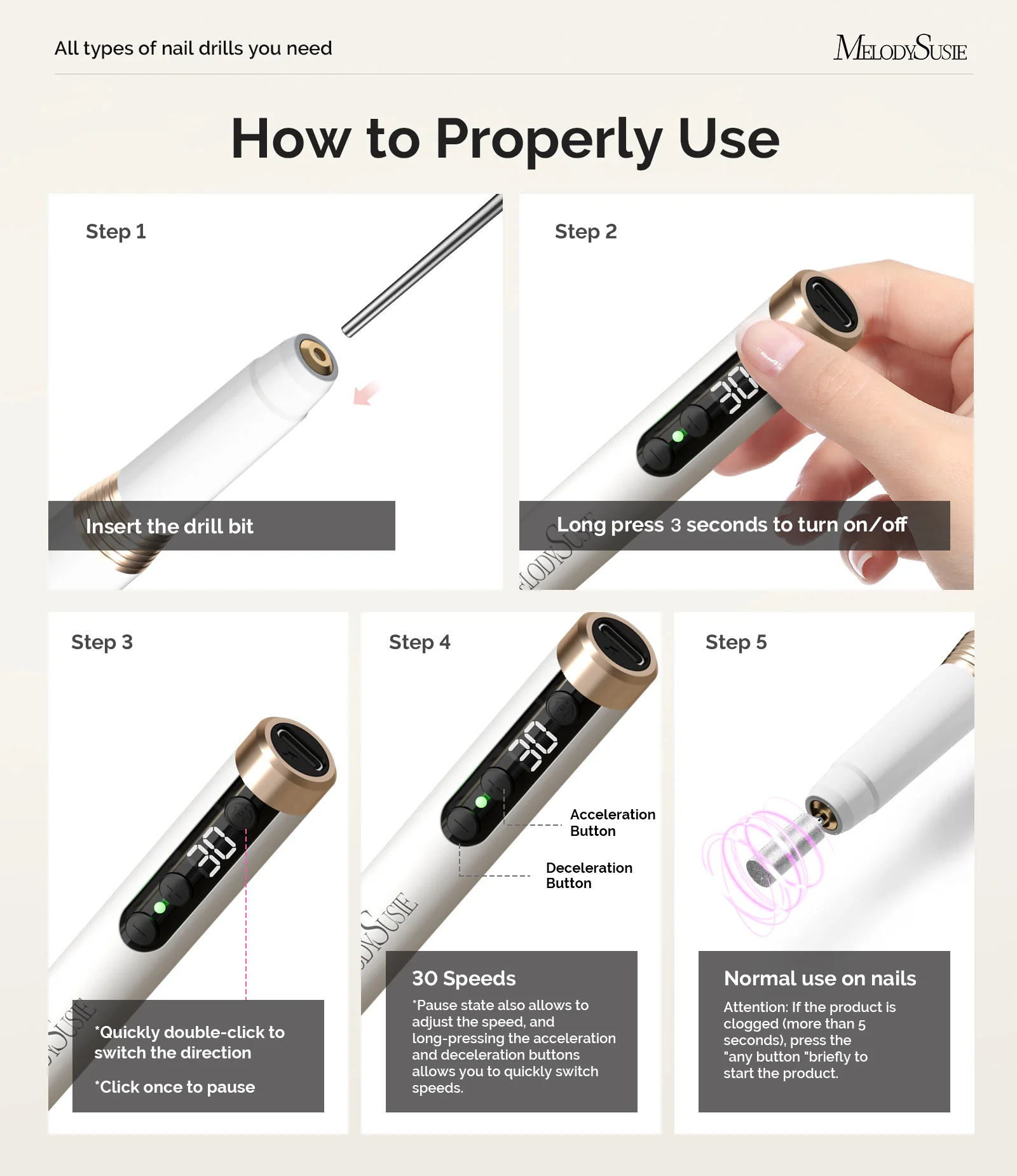PM170F Pen-Shaped Ultra-Slim Rechargeable Nail Drill 30,000RPM - White - Image 5