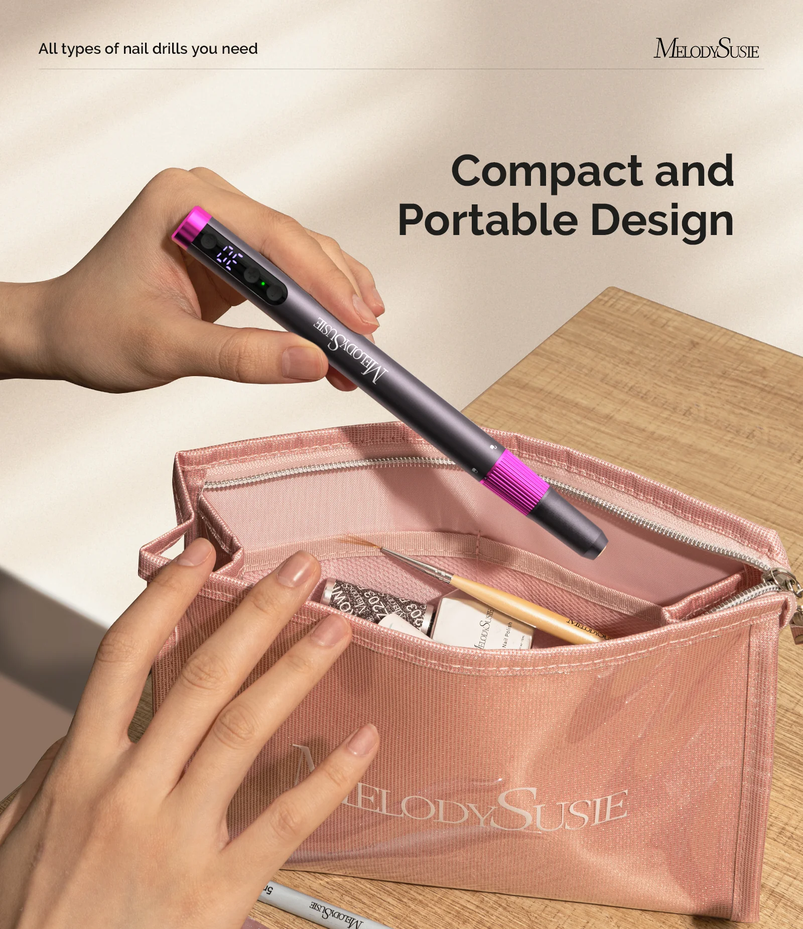 PM180G Pen-Shaped Ultra-Slim Rechargeable Nail Drill 30,000RPM - Black - Image 3