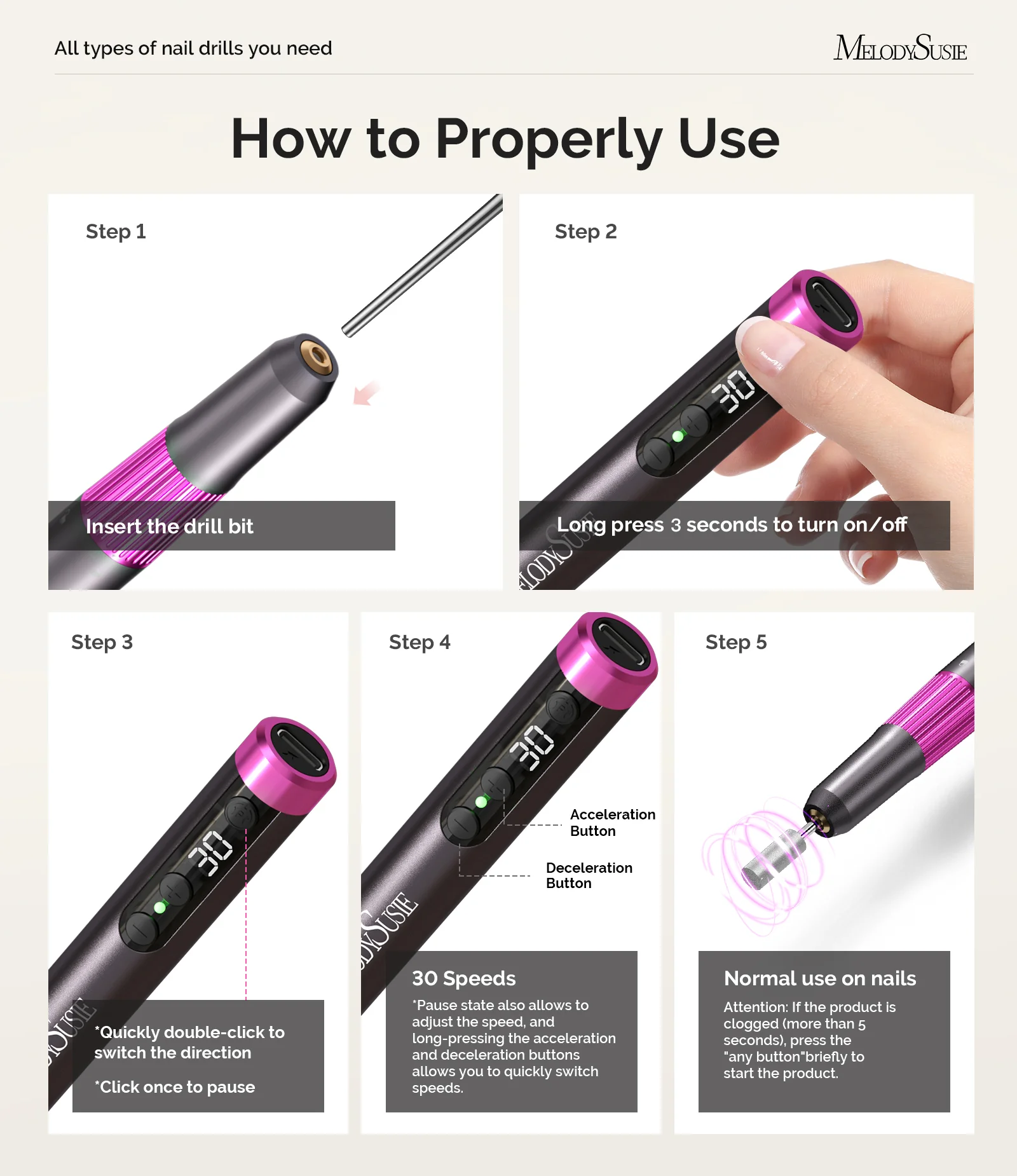 PM180G Pen-Shaped Ultra-Slim Rechargeable Nail Drill 30,000RPM - Black - Image 7