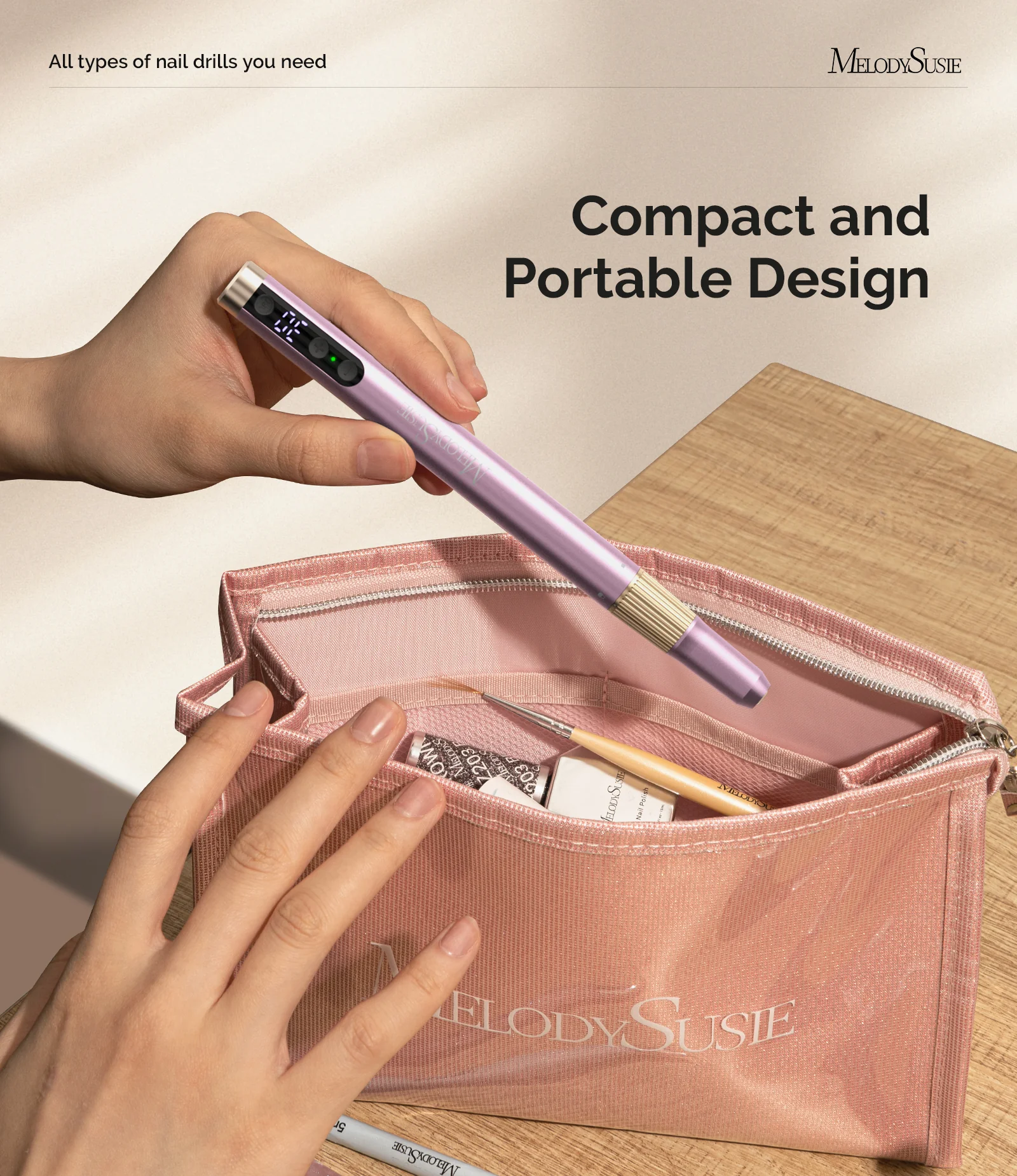 PM180G Pen-Shaped Ultra-Slim Rechargeable Nail Drill 30,000RPM - Pink - Image 3