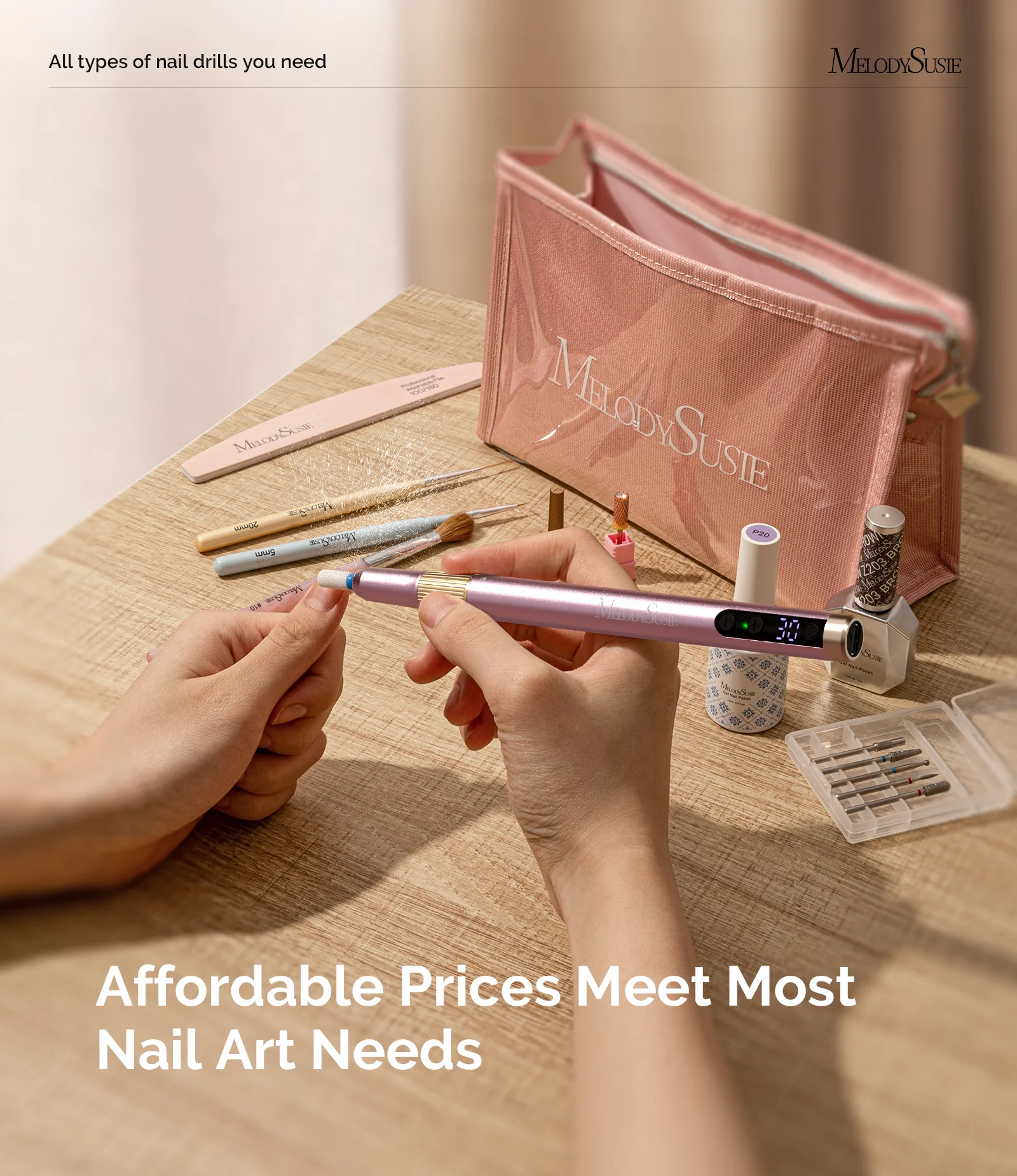 PM180G Pen-Shaped Ultra-Slim Rechargeable Nail Drill 30,000RPM - Pink - Image 5