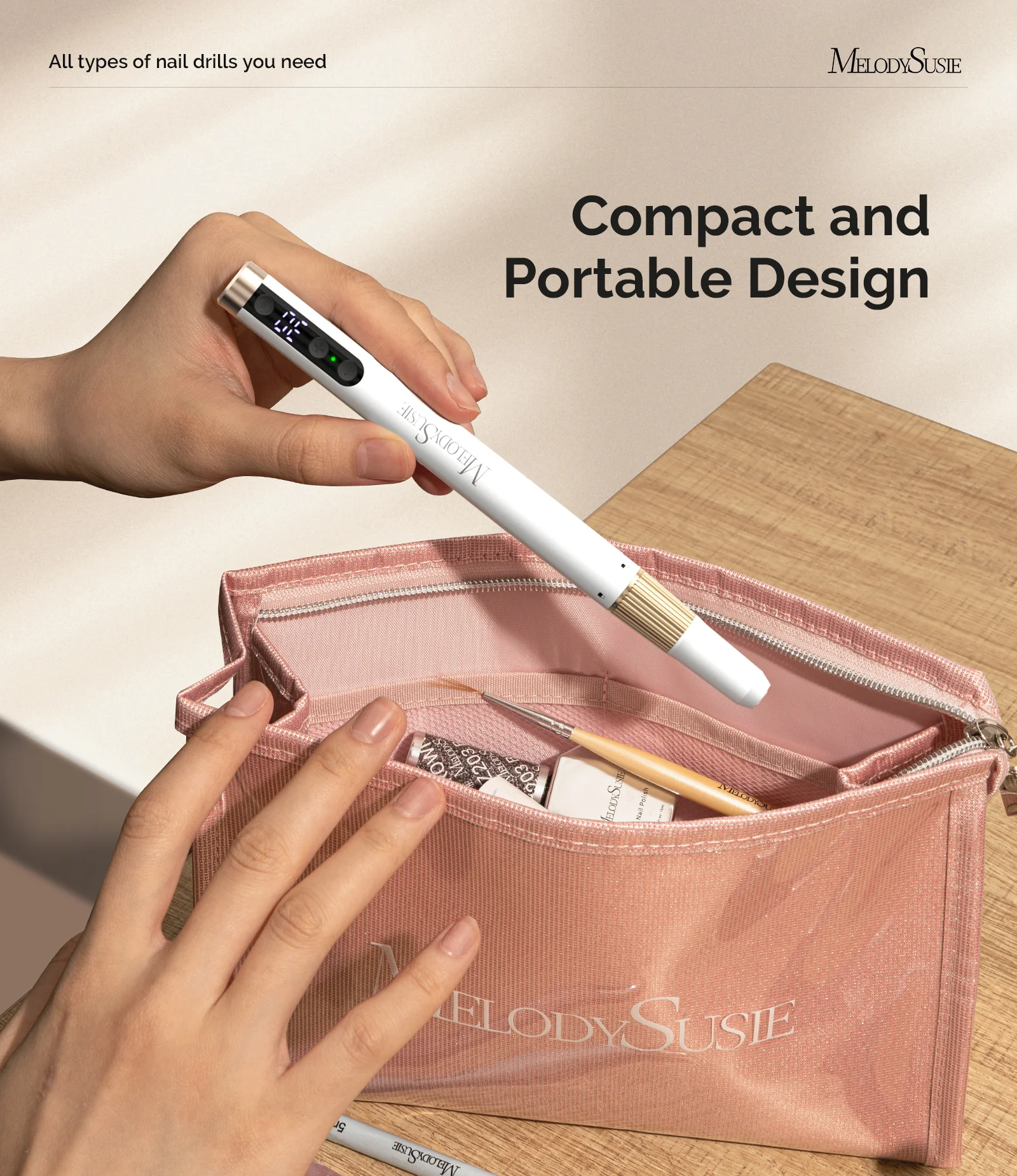 PM180G Pen-Shaped Ultra-Slim Rechargeable Nail Drill 30,000RPM - White - Image 3