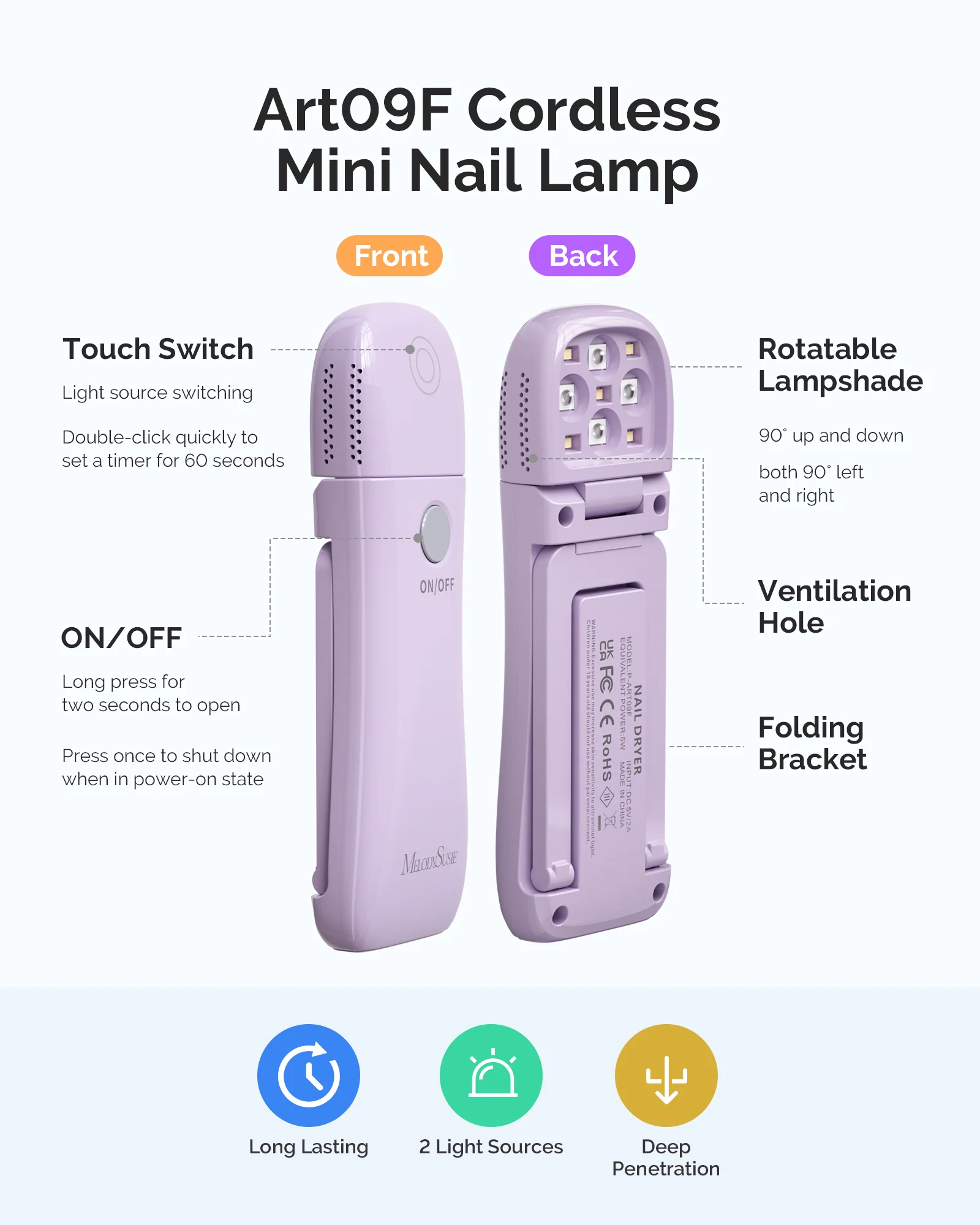 P-ART09F Foldable & Standable 2-in-1 Design LED/UV Nail Lamp - Purple - Image 5