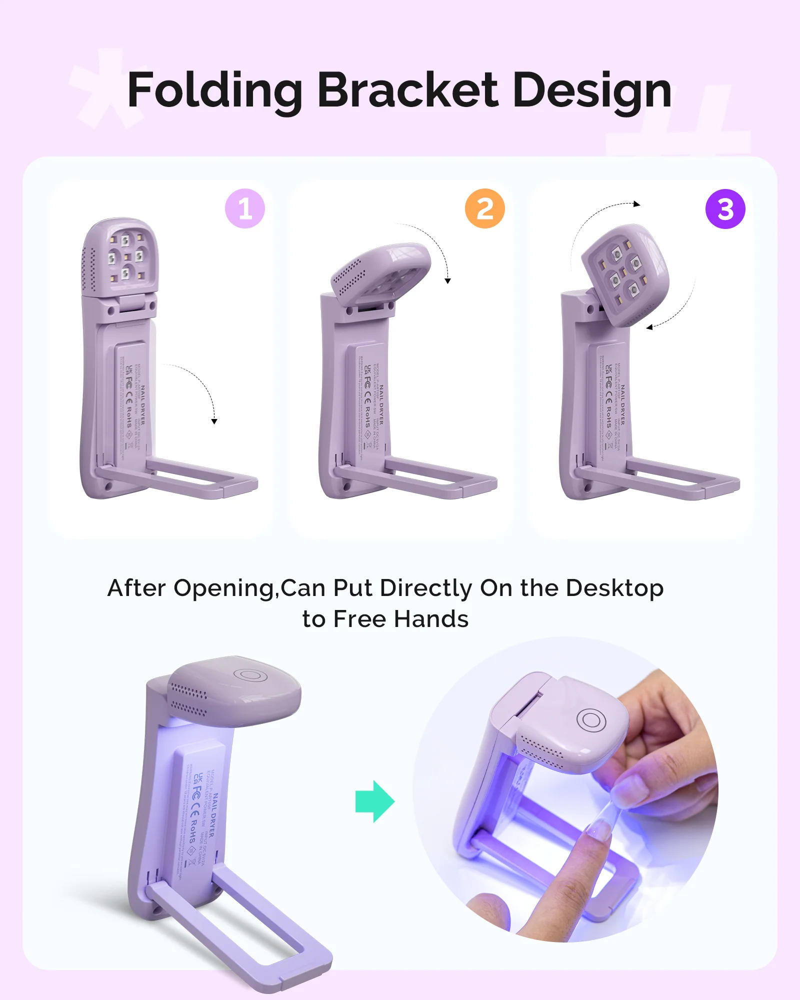 P-ART09F Foldable & Standable 2-in-1 Design LED/UV Nail Lamp - Purple - Image 6