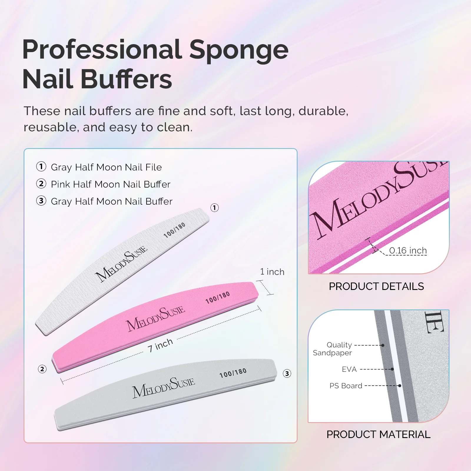 Professional Nail Files and Buffers 16Pcs Kit - 100/180 Grit - Image 3