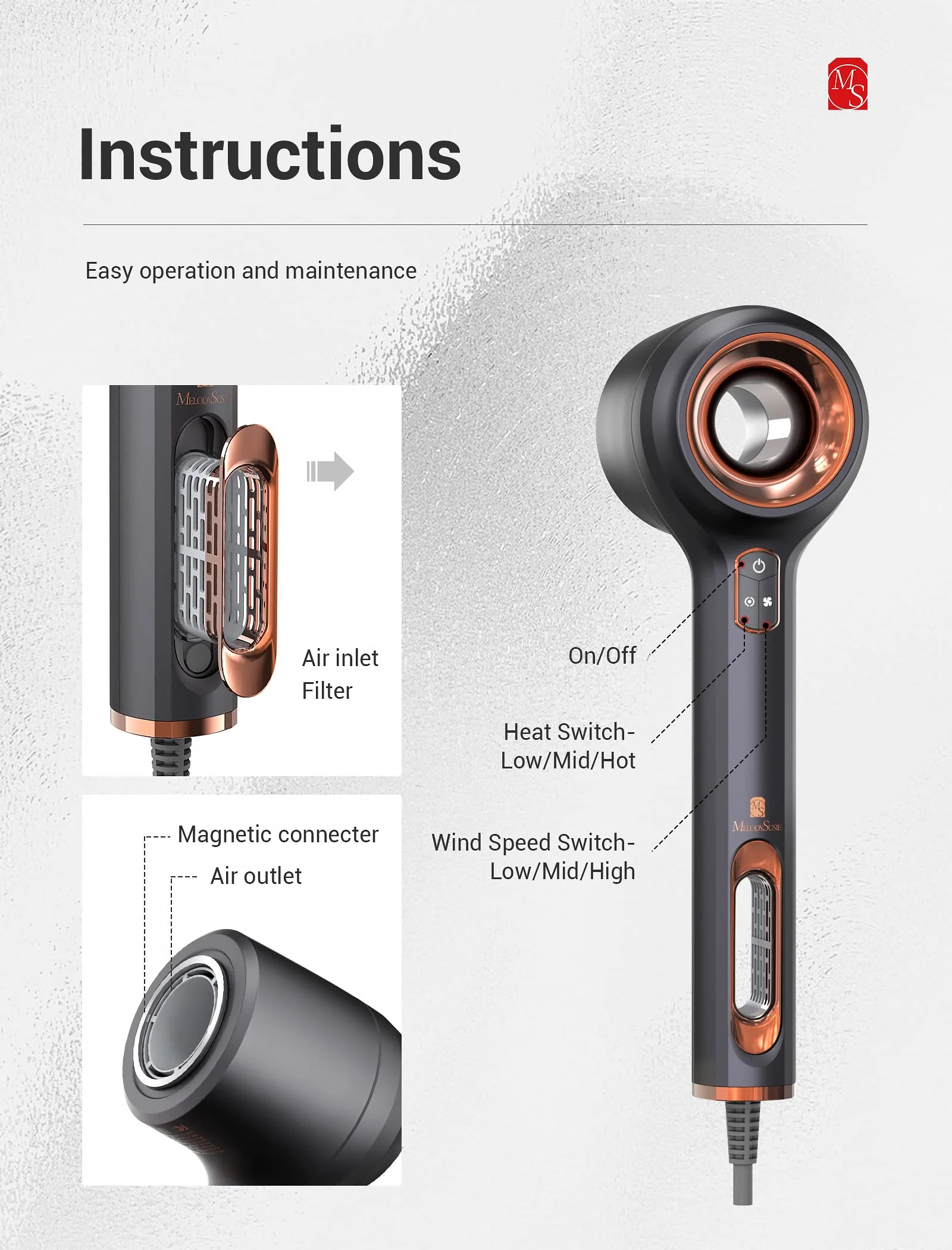Professional Portable lonic Hair Dryer - Black - Image 5