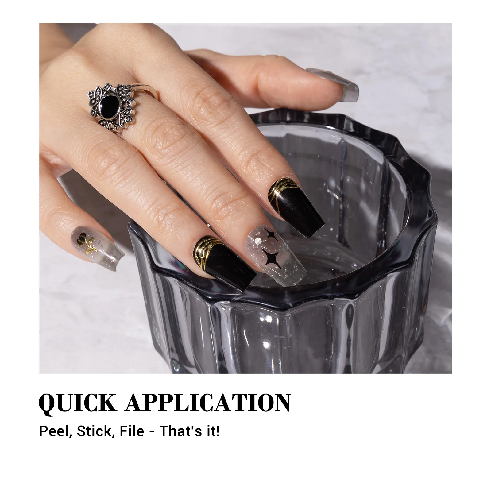 Qcoat Fully Cured Gel Nail Strips - Black Cross Stars(US ONLY) - Image 3