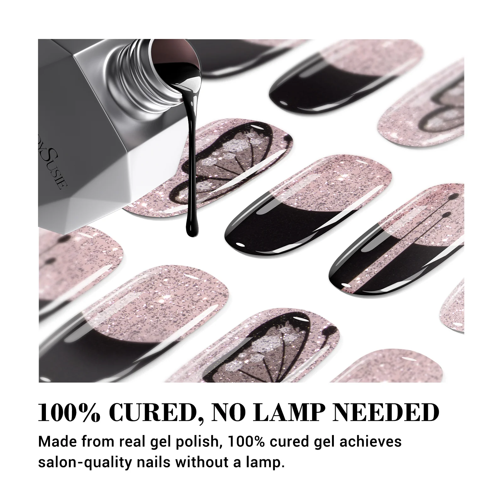 Qcoat Fully Cured Gel Nail Strips - Black French Butterfly(US ONLY) - Image 2