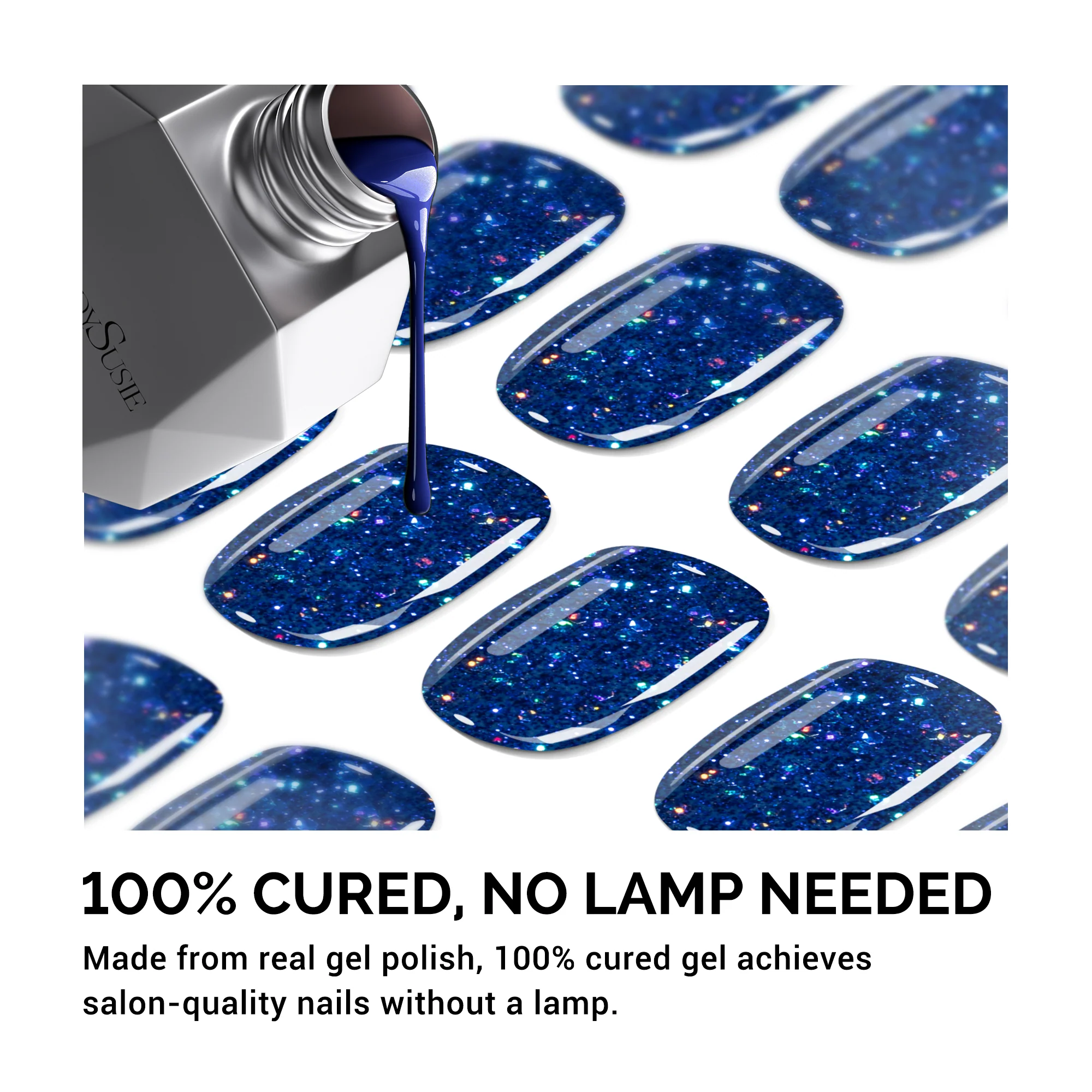 Qcoat Pedicure Fully Cured Gel Nail Strips-Blue Glitter(US ONLY) - Image 2