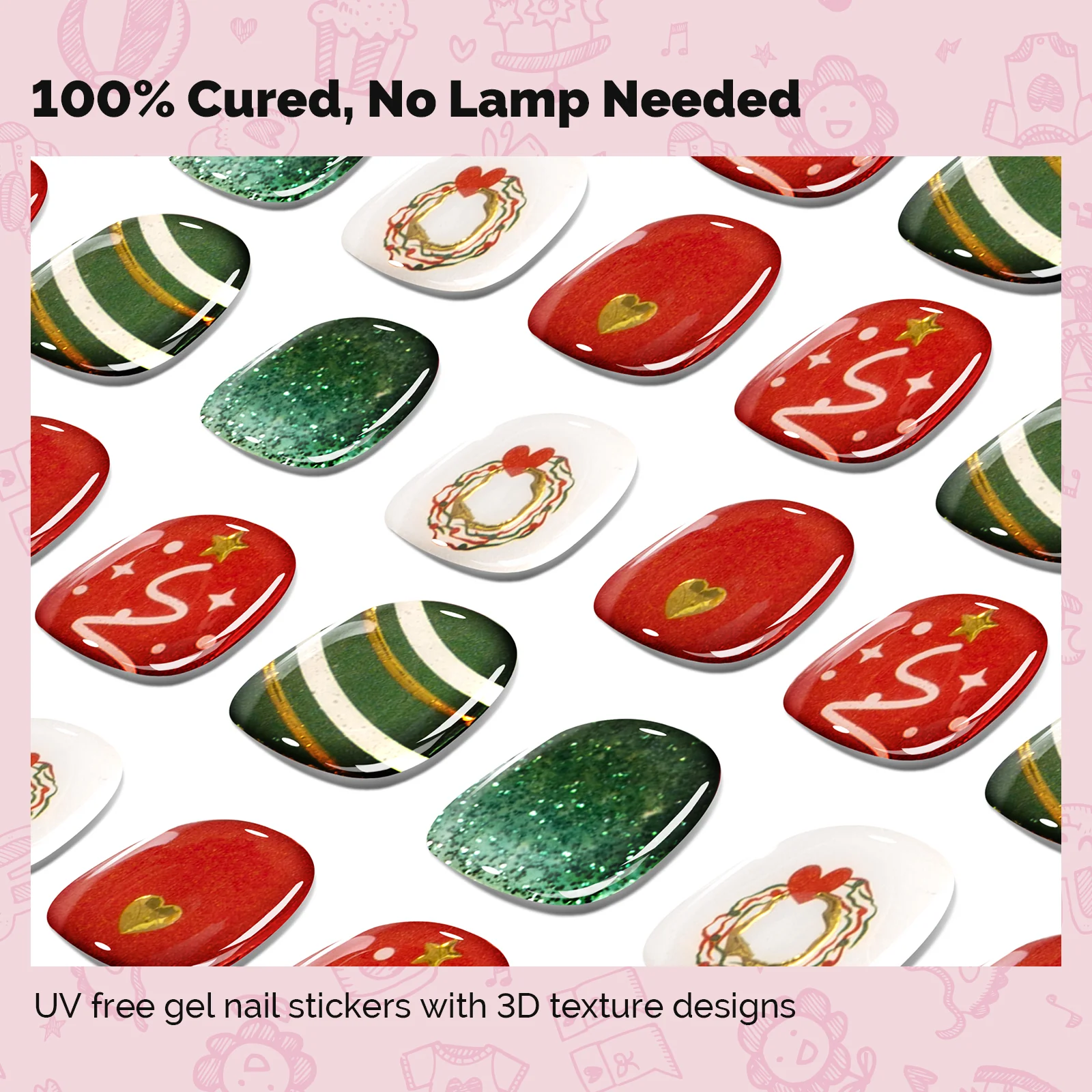 Qcoat Fully Cured Gel Nail Strips for Kids - Merry Festival - Image 2