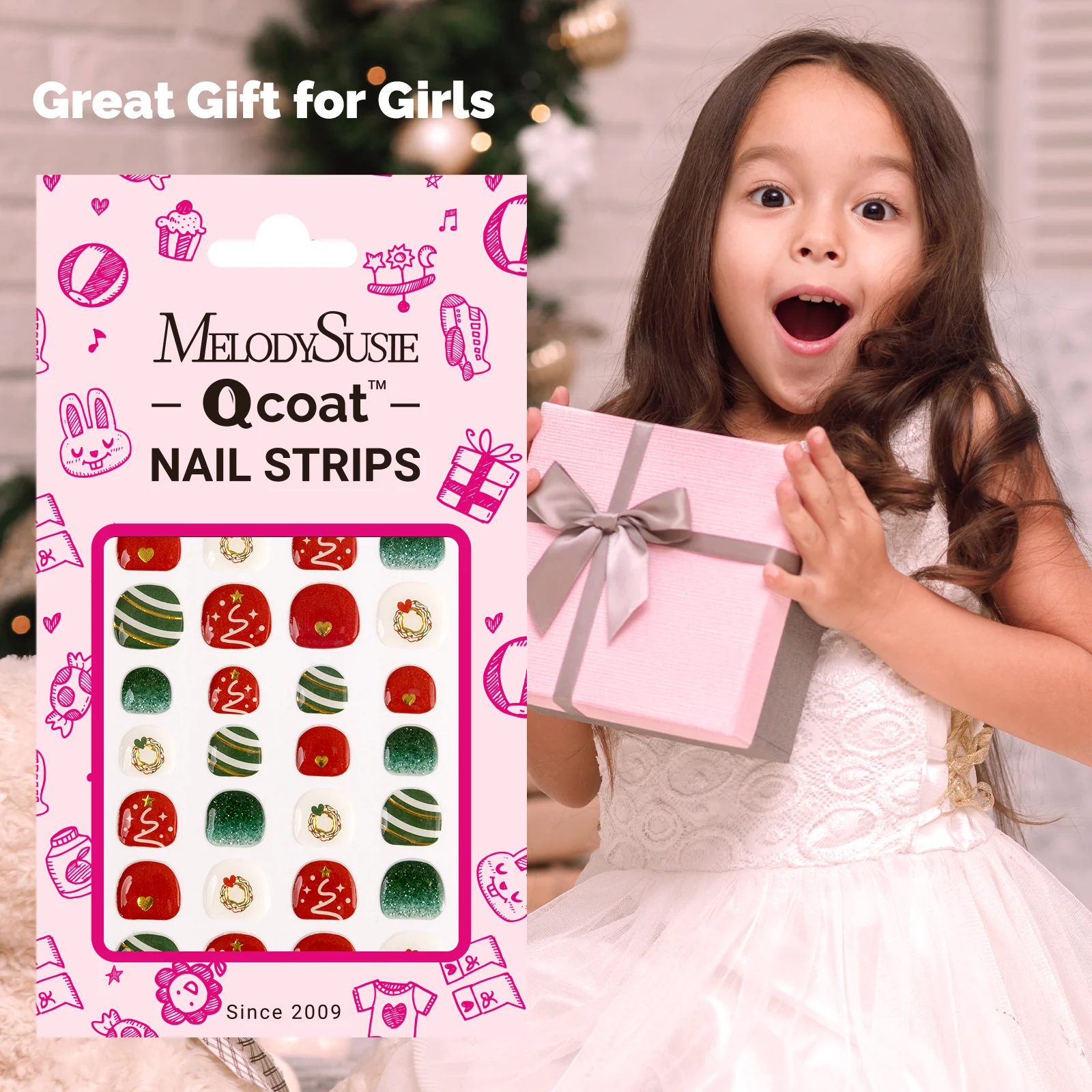 Qcoat Fully Cured Gel Nail Strips for Kids - Merry Festival - Image 6