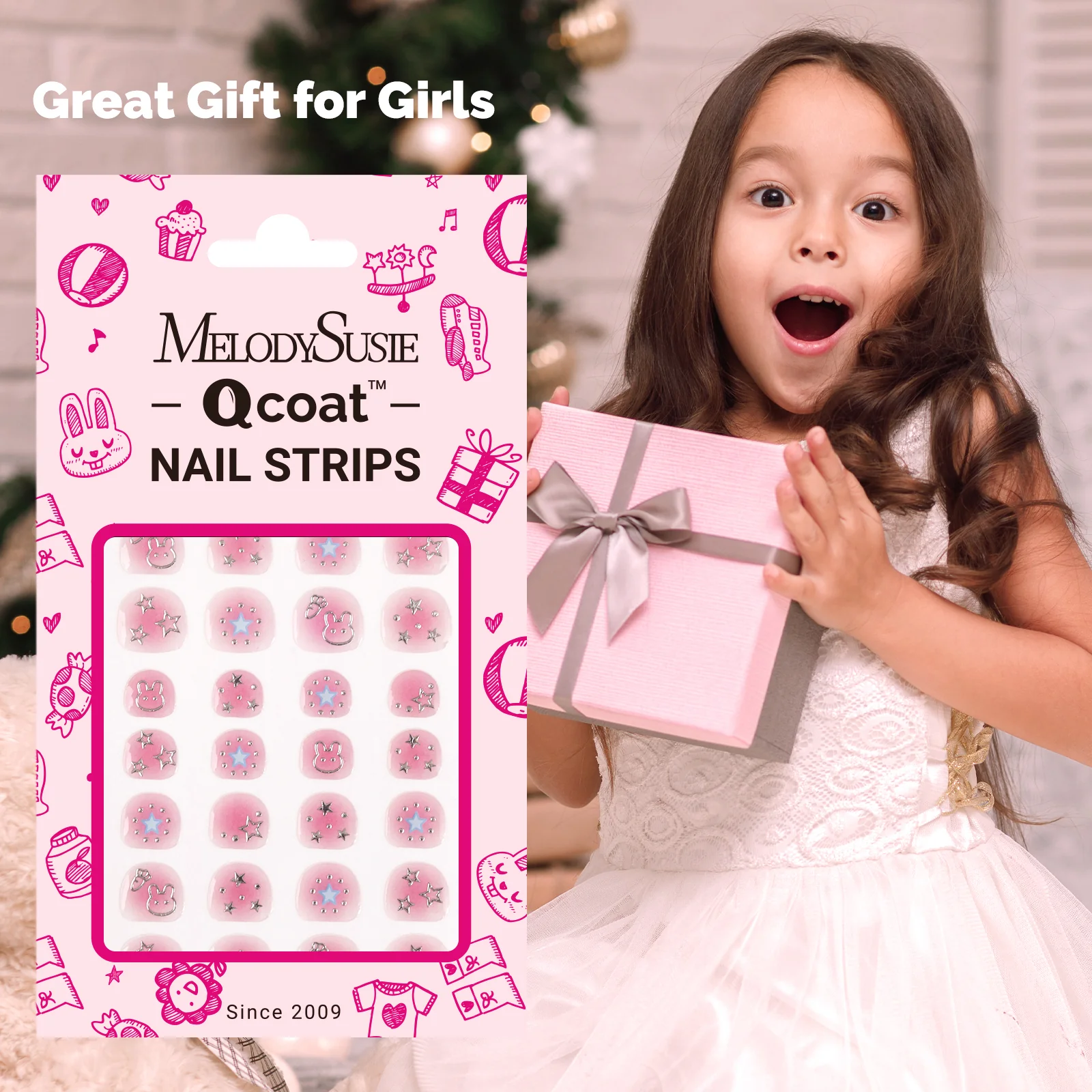Qcoat Fully Cured Gel Nail Strips for Kids - Pink Starry Sky - Image 6