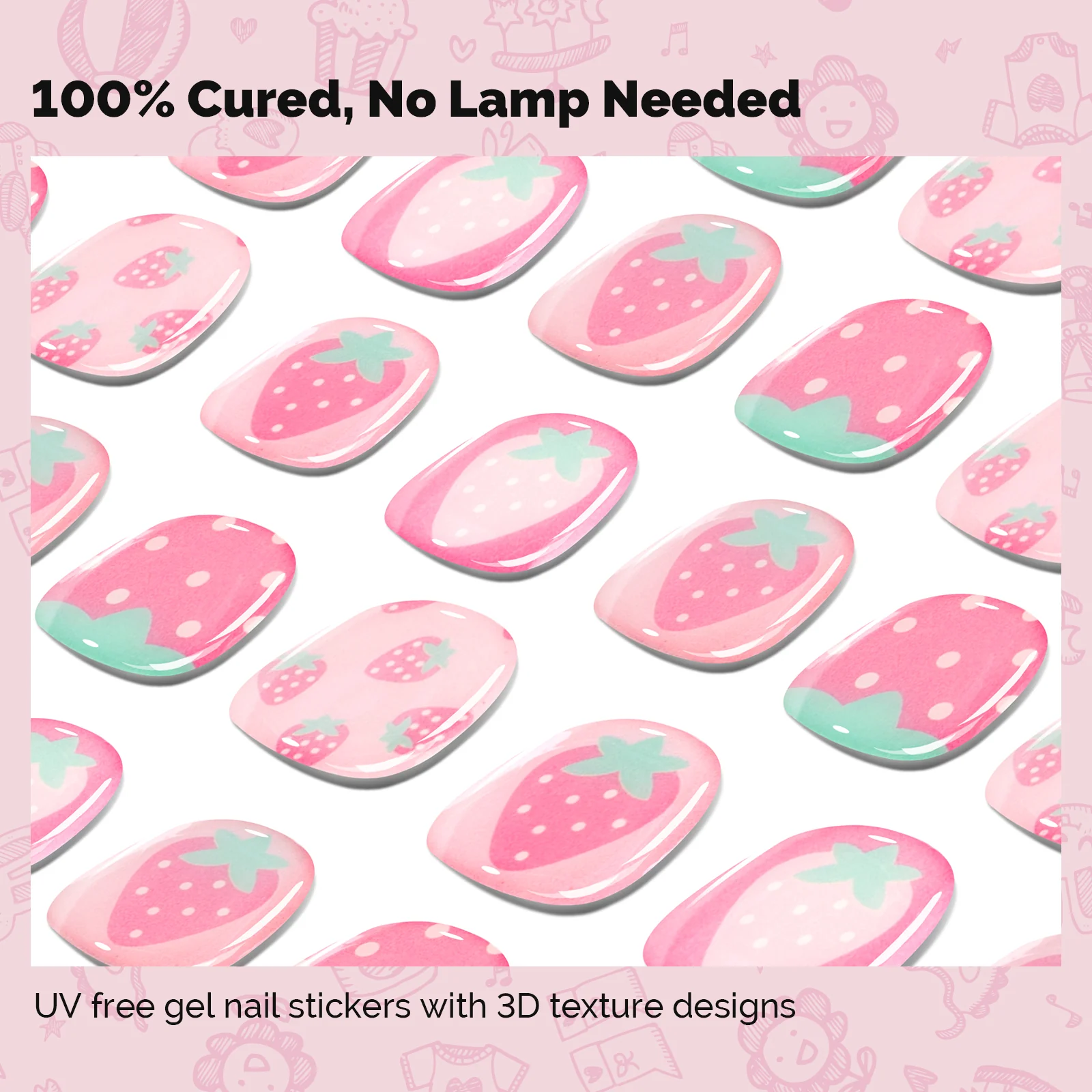 Qcoat Fully Cured Gel Nail Strips for Kids - Sweetheart Strawberry - Image 2