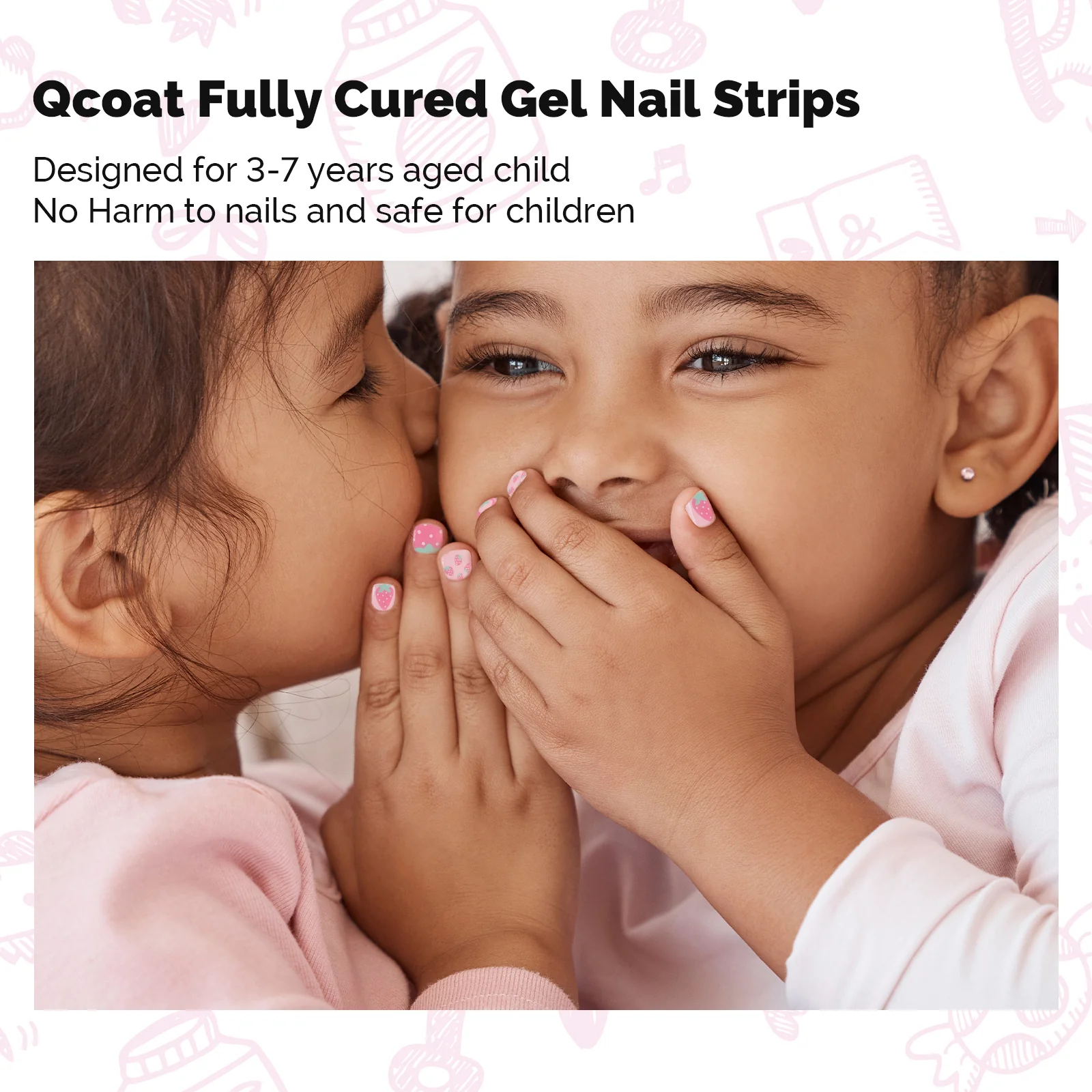 Qcoat Fully Cured Gel Nail Strips for Kids - Sweetheart Strawberry - Image 3