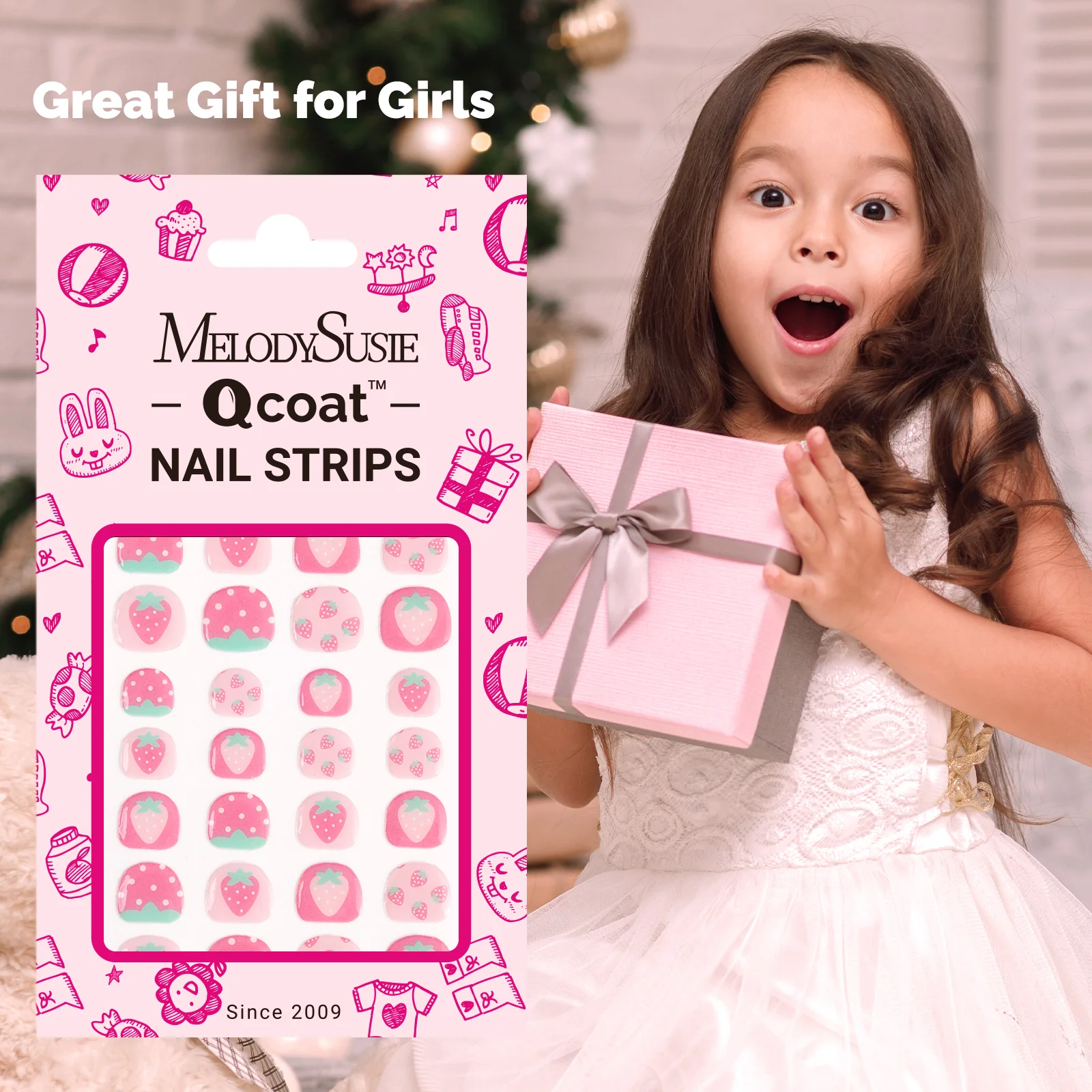 Qcoat Fully Cured Gel Nail Strips for Kids - Sweetheart Strawberry - Image 6