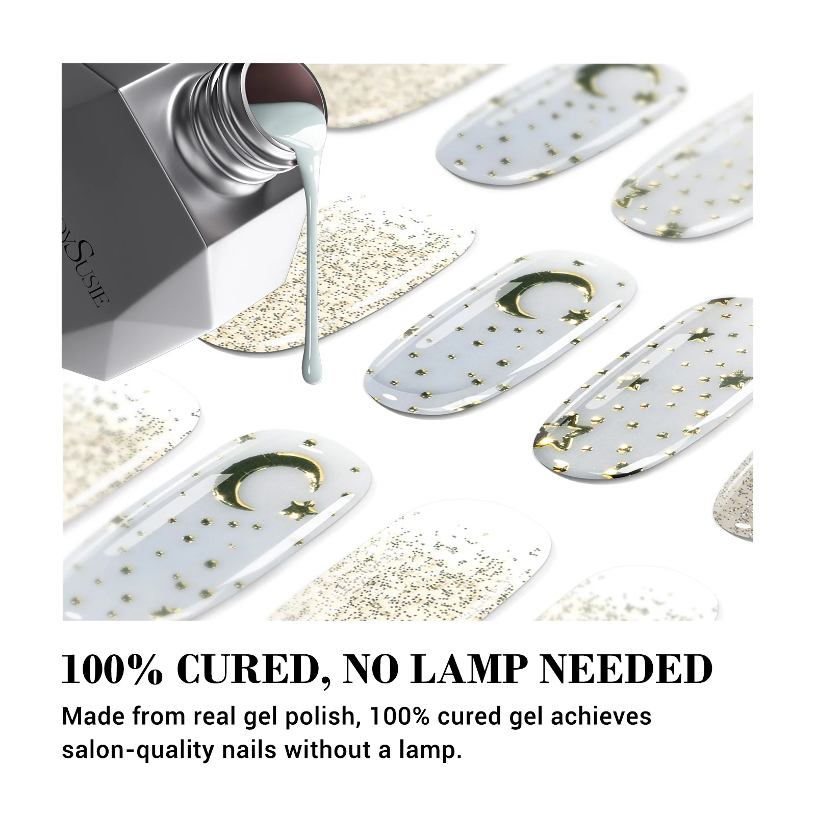 Qcoat Fully Cured Gel Nail Strips - Golden Stars(US ONLY) - Image 2