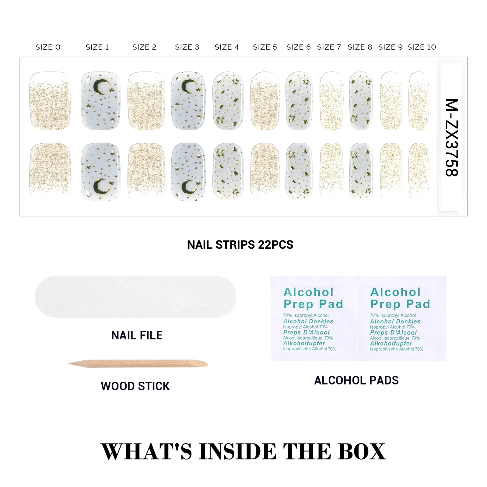 Qcoat Fully Cured Gel Nail Strips - Golden Stars(US ONLY) - Image 4