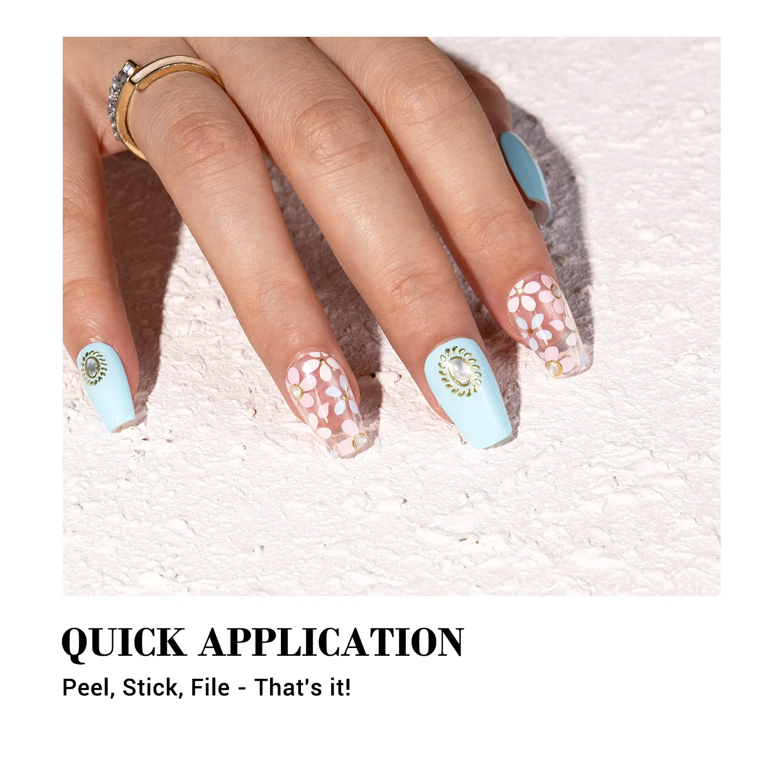 Qcoat Fully Cured Gel Nail Strips - Light Blue Crystal Flowers(US ONLY) - Image 3