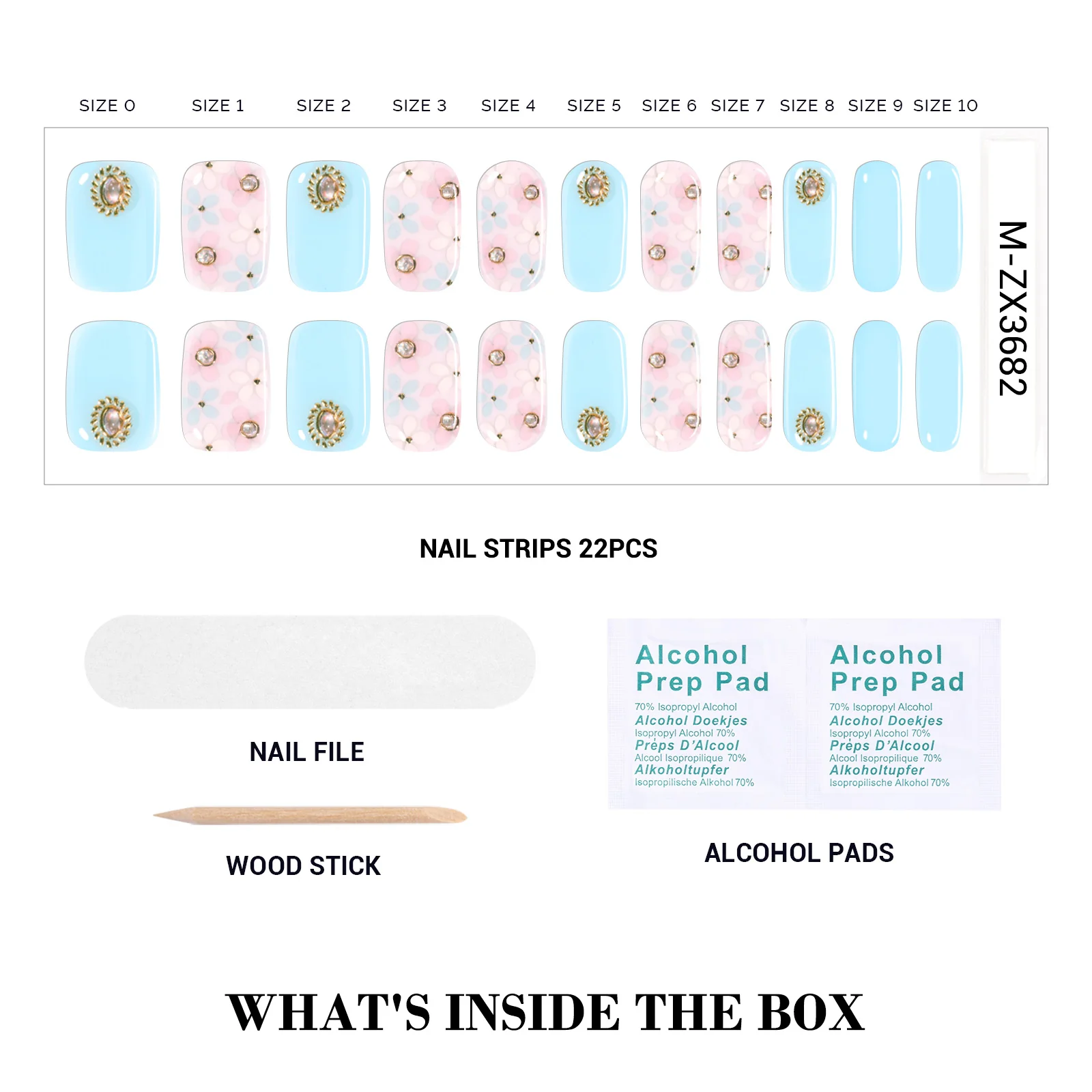 Qcoat Fully Cured Gel Nail Strips - Light Blue Crystal Flowers(US ONLY) - Image 4