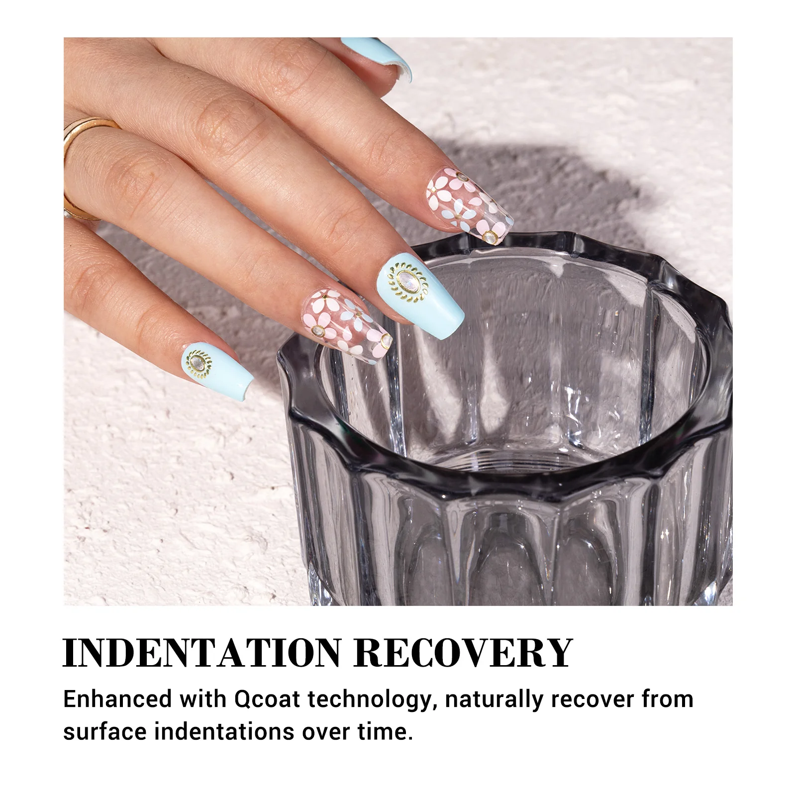 Qcoat Fully Cured Gel Nail Strips - Light Blue Crystal Flowers(US ONLY) - Image 5