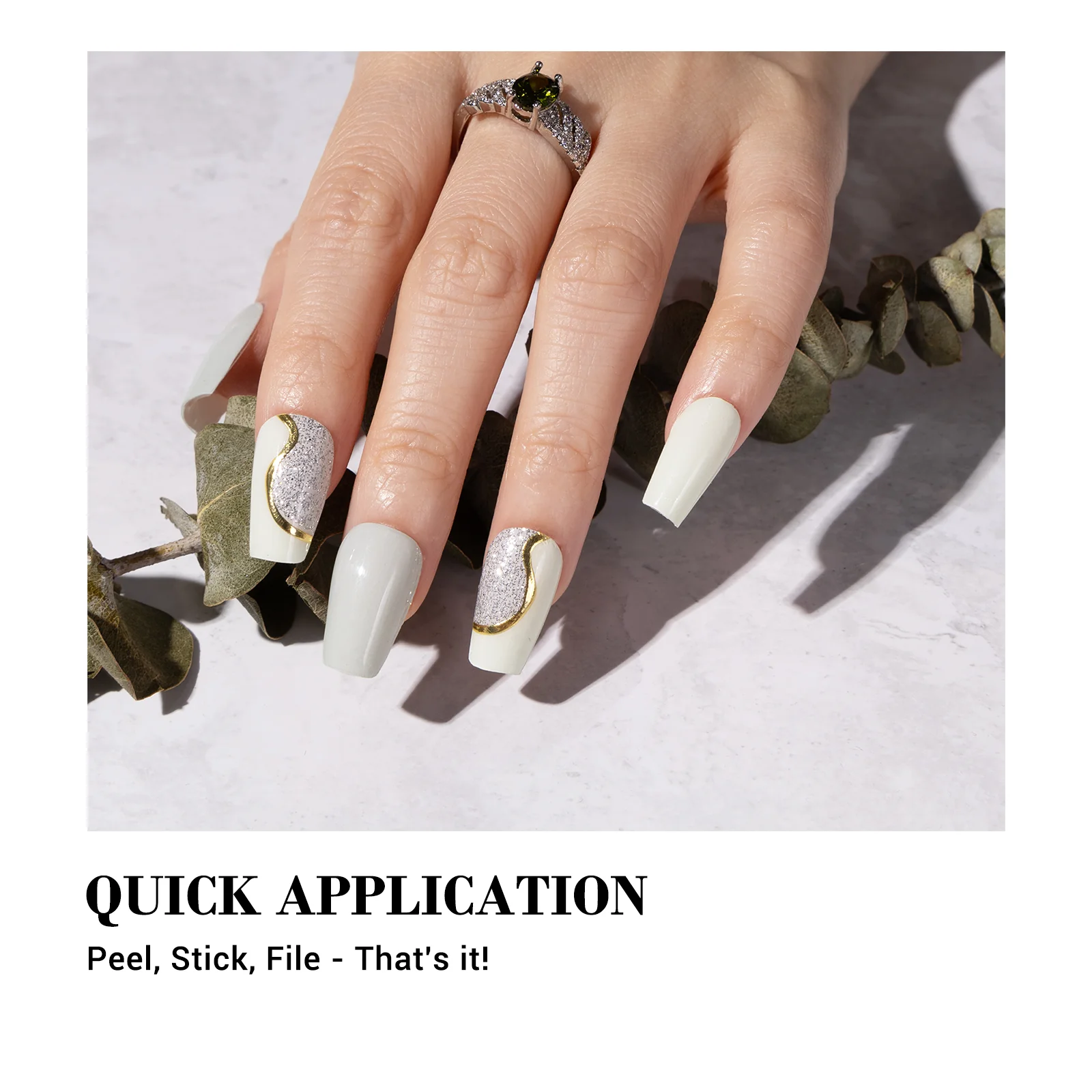 Qcoat Fully Cured Gel Nail Strips - Milky Green Waves(US ONLY) - Image 4